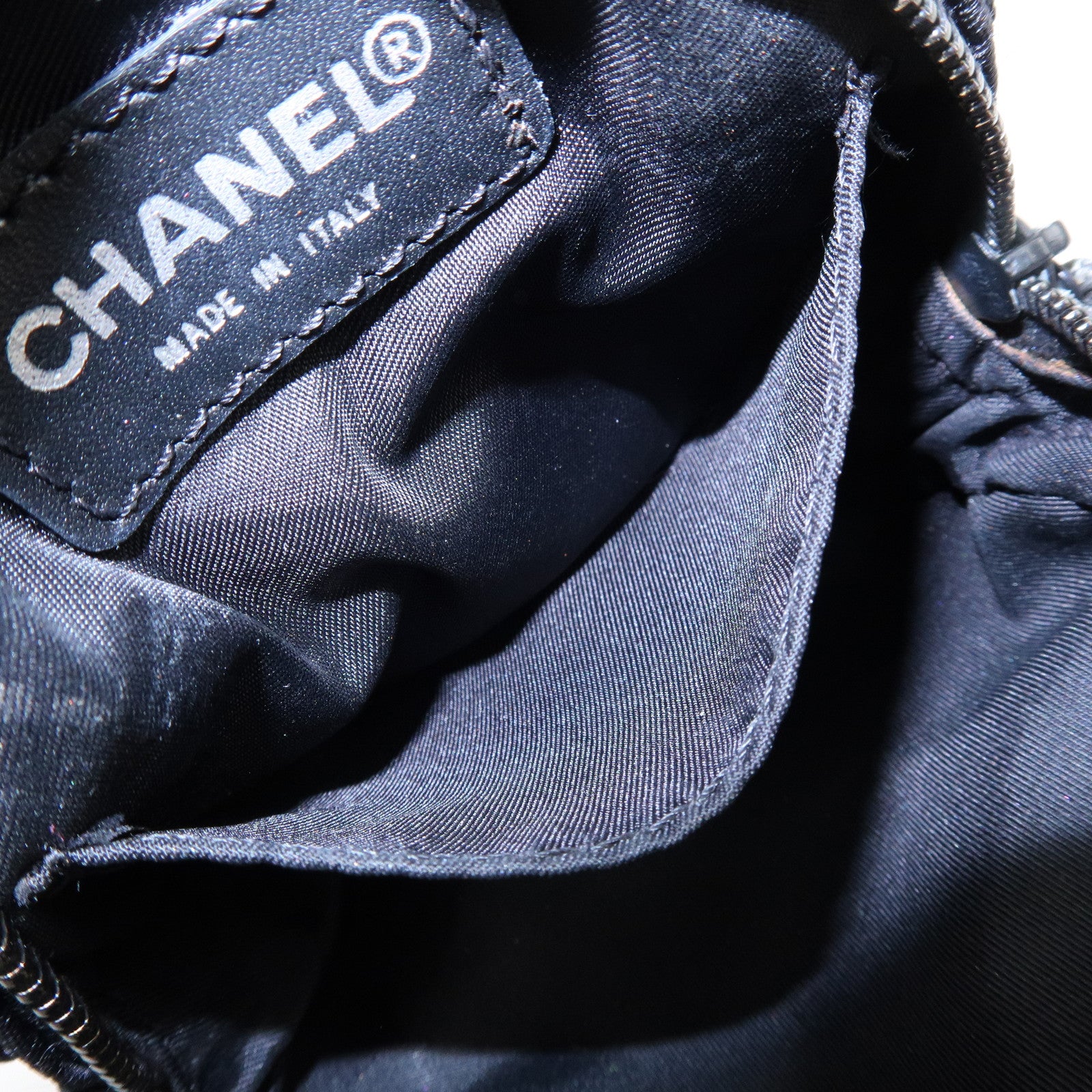 CHANEL New Travel Line Nylon Jacquard Leather Cosmetic Pouch Black