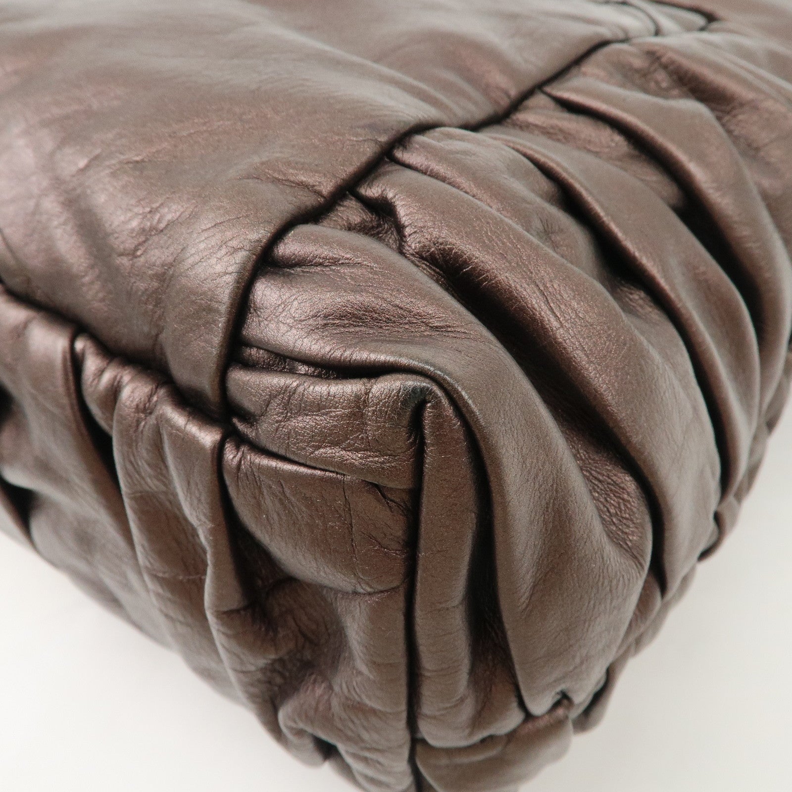 Prada Gathered Leather Tote Bag Hand Bag Bronze Silver HDW BN1719 Used