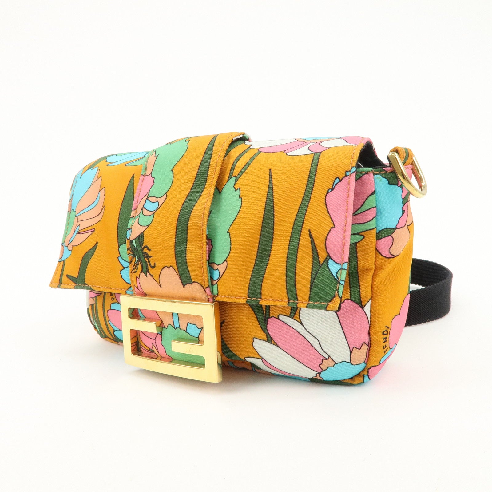 FENDI Bagguette Nylon 2Way Bag Waist Bag Orange Multi Color 8BR782 Used