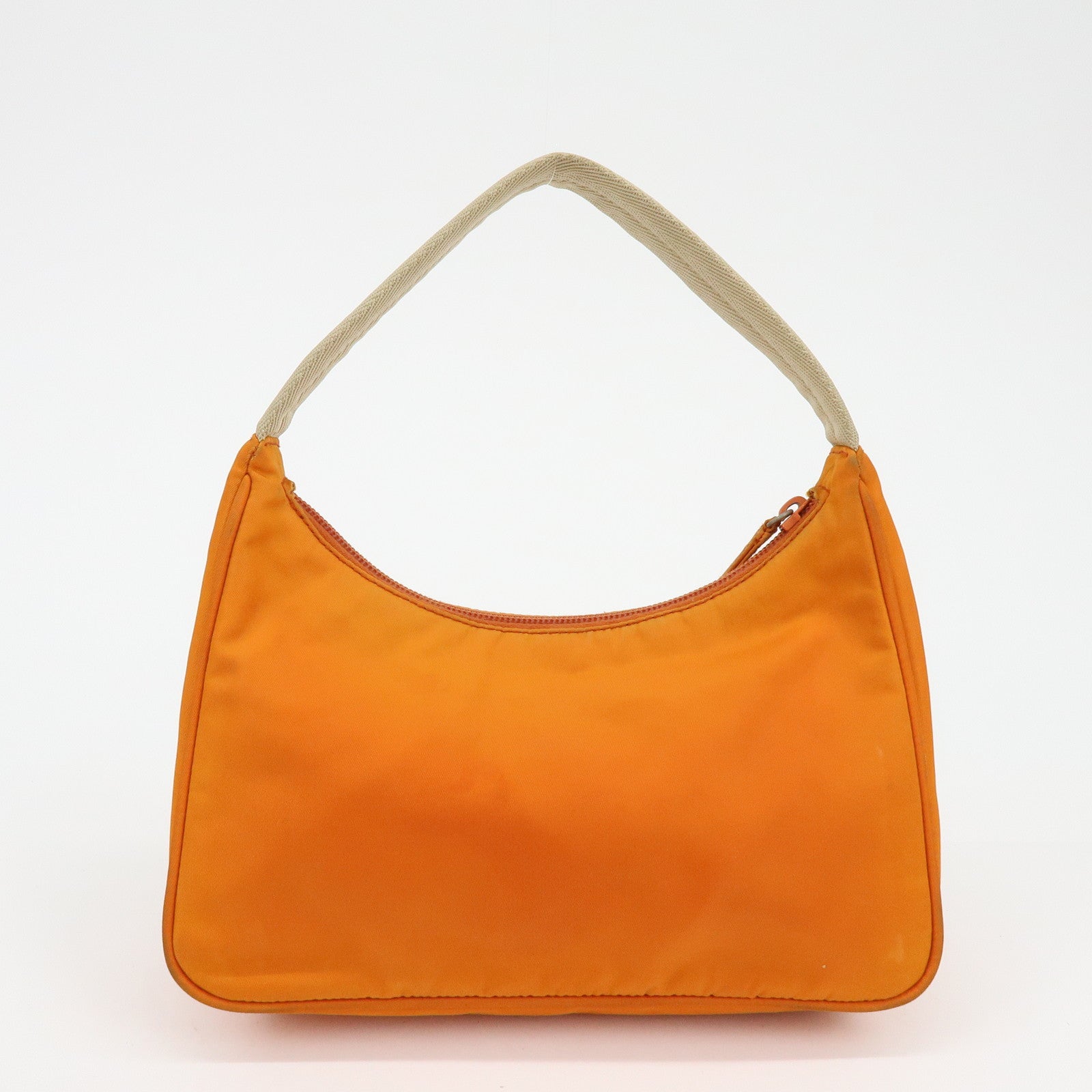 PRADA Triangle Logo Nylon Hand Bag Shoulder Bag Orange Beige