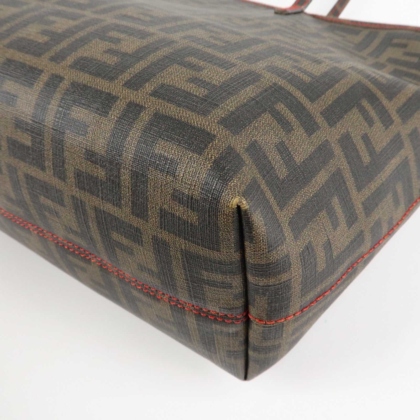 FENDI Zucca Canvas Leather Tote Bag Hand Bag Brown Black 8BH198 Used