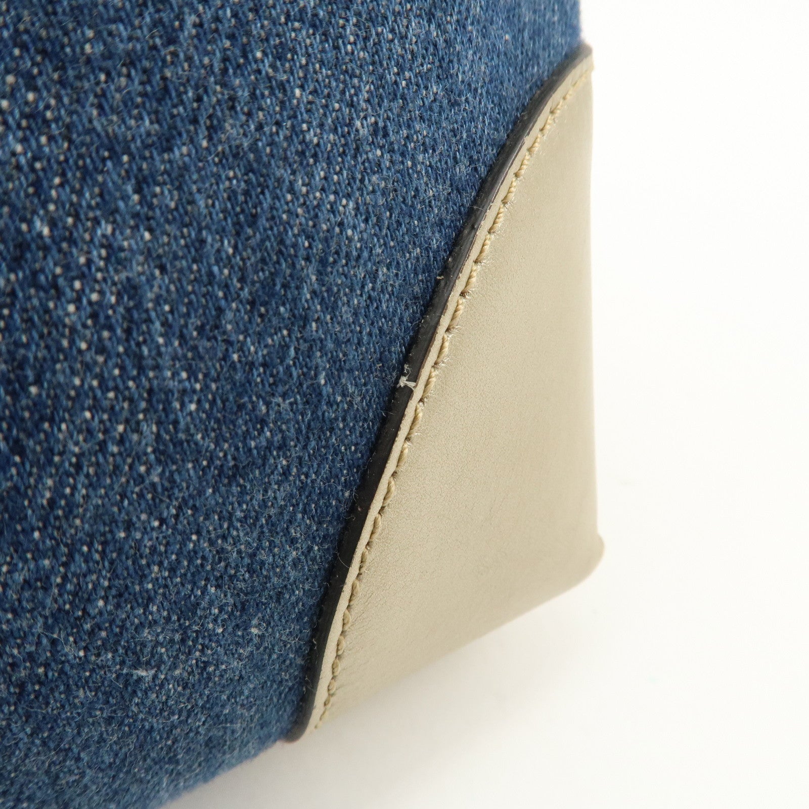 GUCCI Craft Denim Leather Tote Bag Shoulder Bag Blue Gold 348715 Used