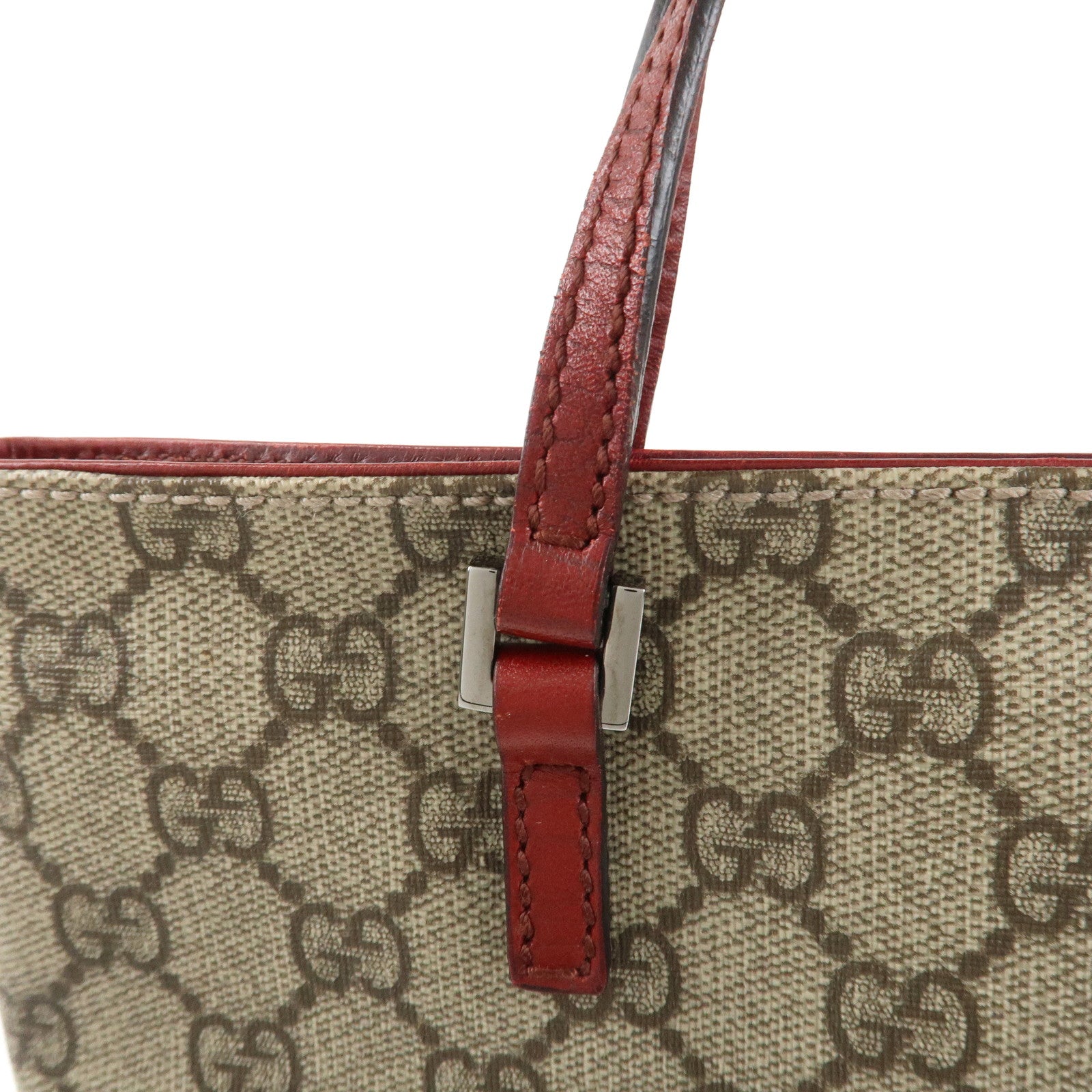 GUCCI Gucci GG Supreme Leather Tote Bag Hand Bag Beige Red 117551