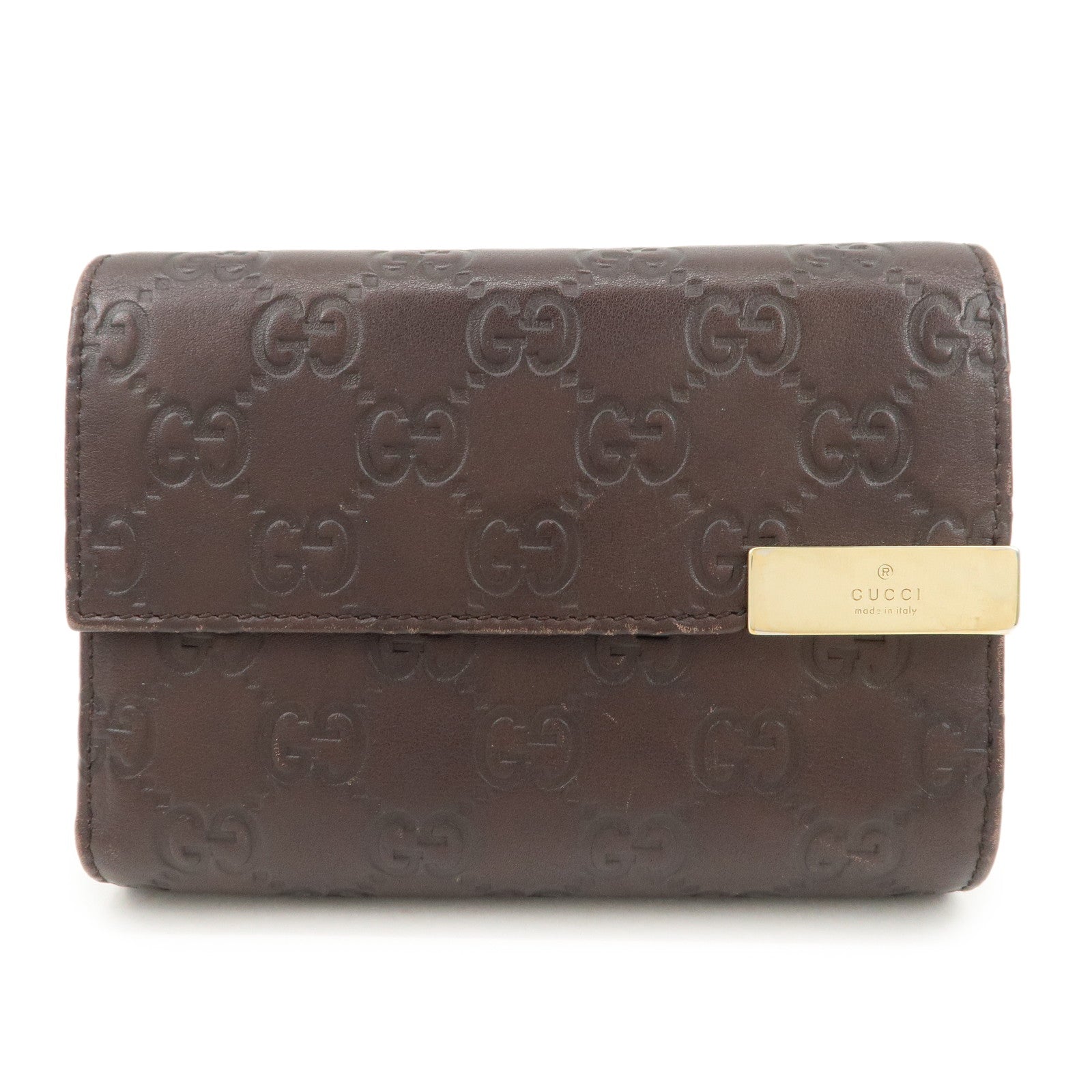 GUCCI Guccissima Leather Tri-Fold Compact Wallet Brown 256935