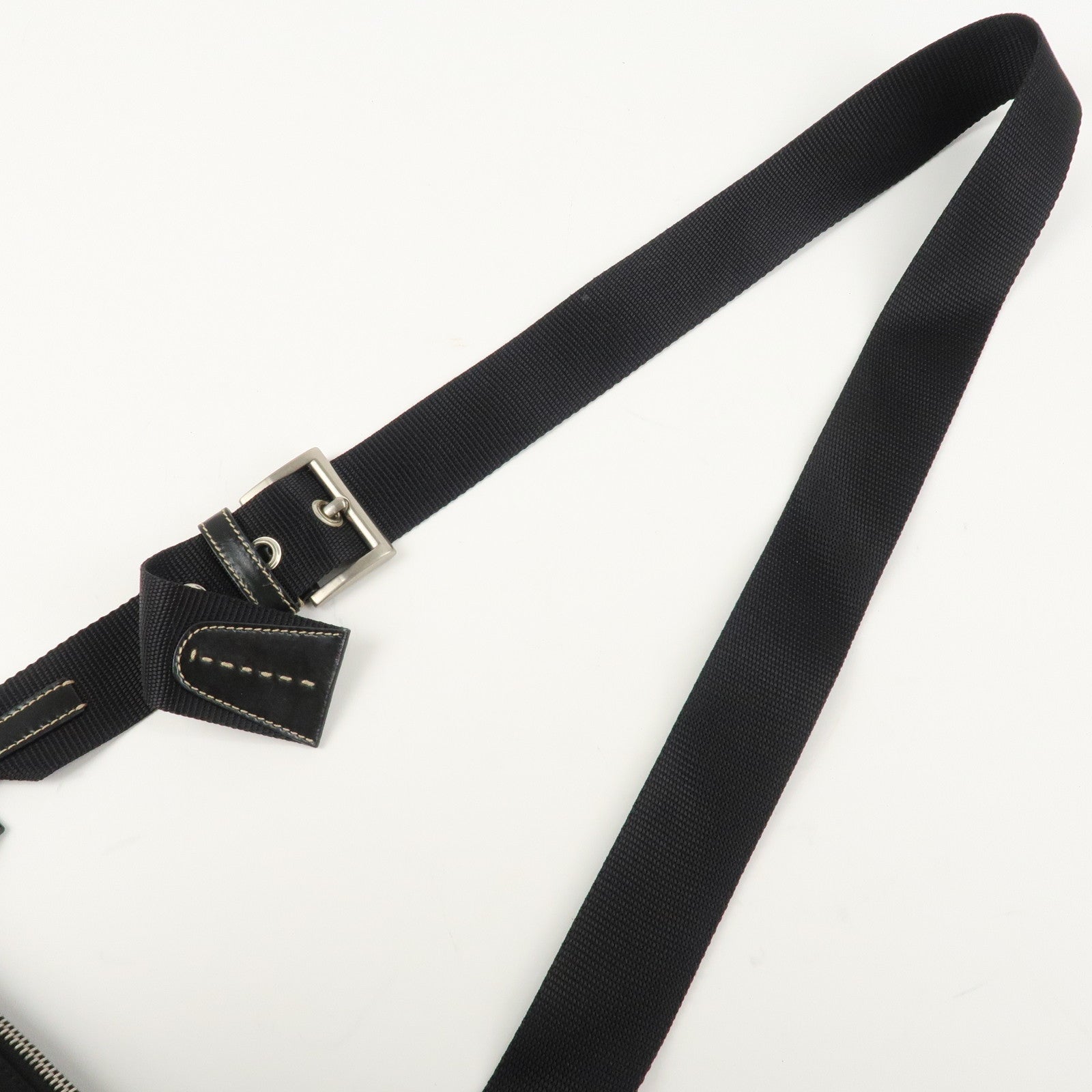 PRADA Triangle Logo Leather Nylon Shoulder Bag Crossbody Bag Black Used