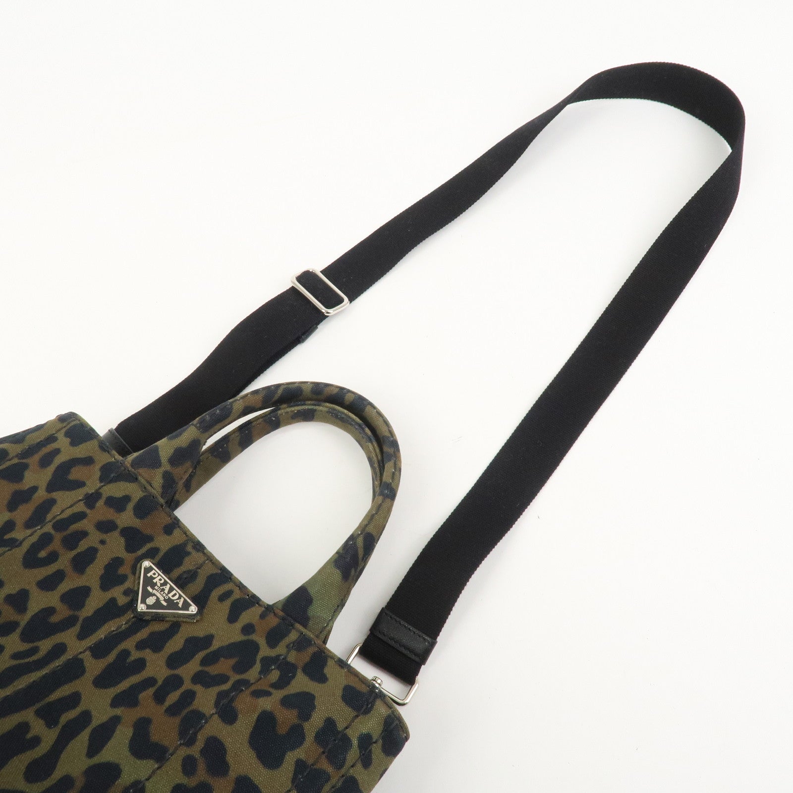 PRADA Triangle Logo Canapa Mini Canvas 2Way Bag Leopard 1BG439