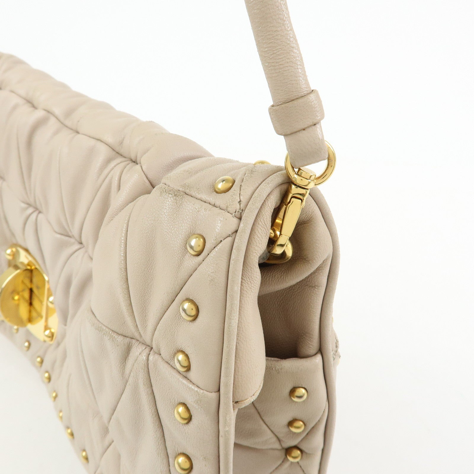 MIU MIU Nappa Leather 2Way Bag Hand Bag Shoulder Bag Beige