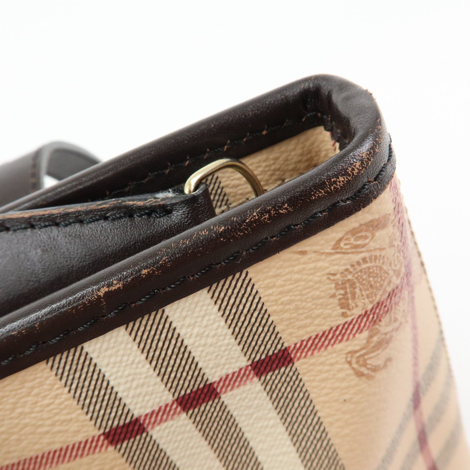 BURBERRY PVC Leather Nova Plaid Tote Bag Shoulder Bag Beige Brown