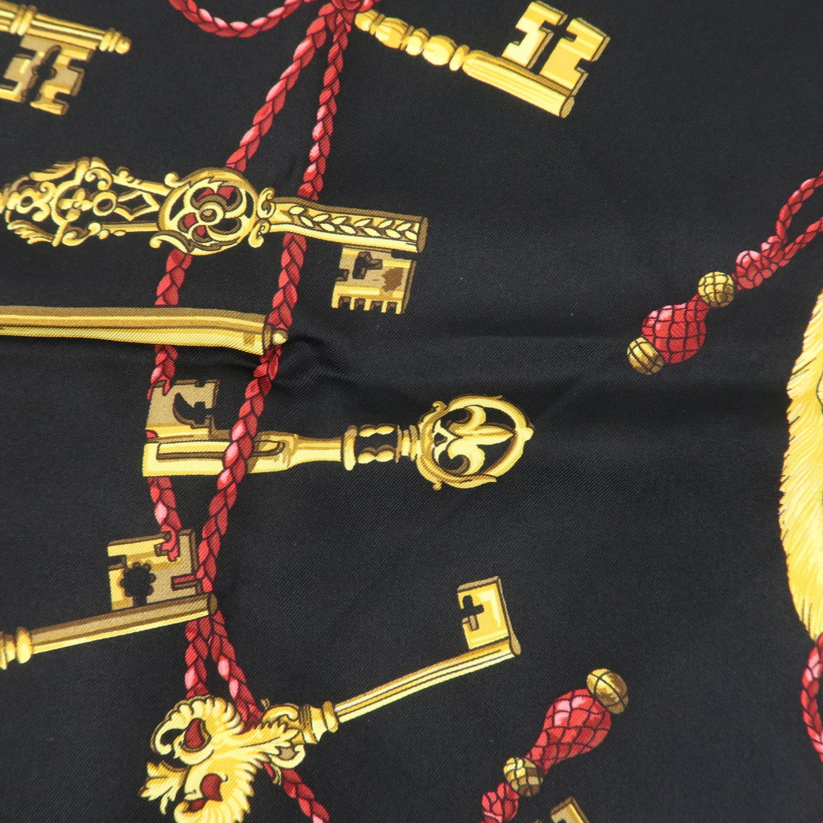 HERMES Carre 90 Silk 100% Scarf LES CLES THE KEYS RARE Black Gold Used