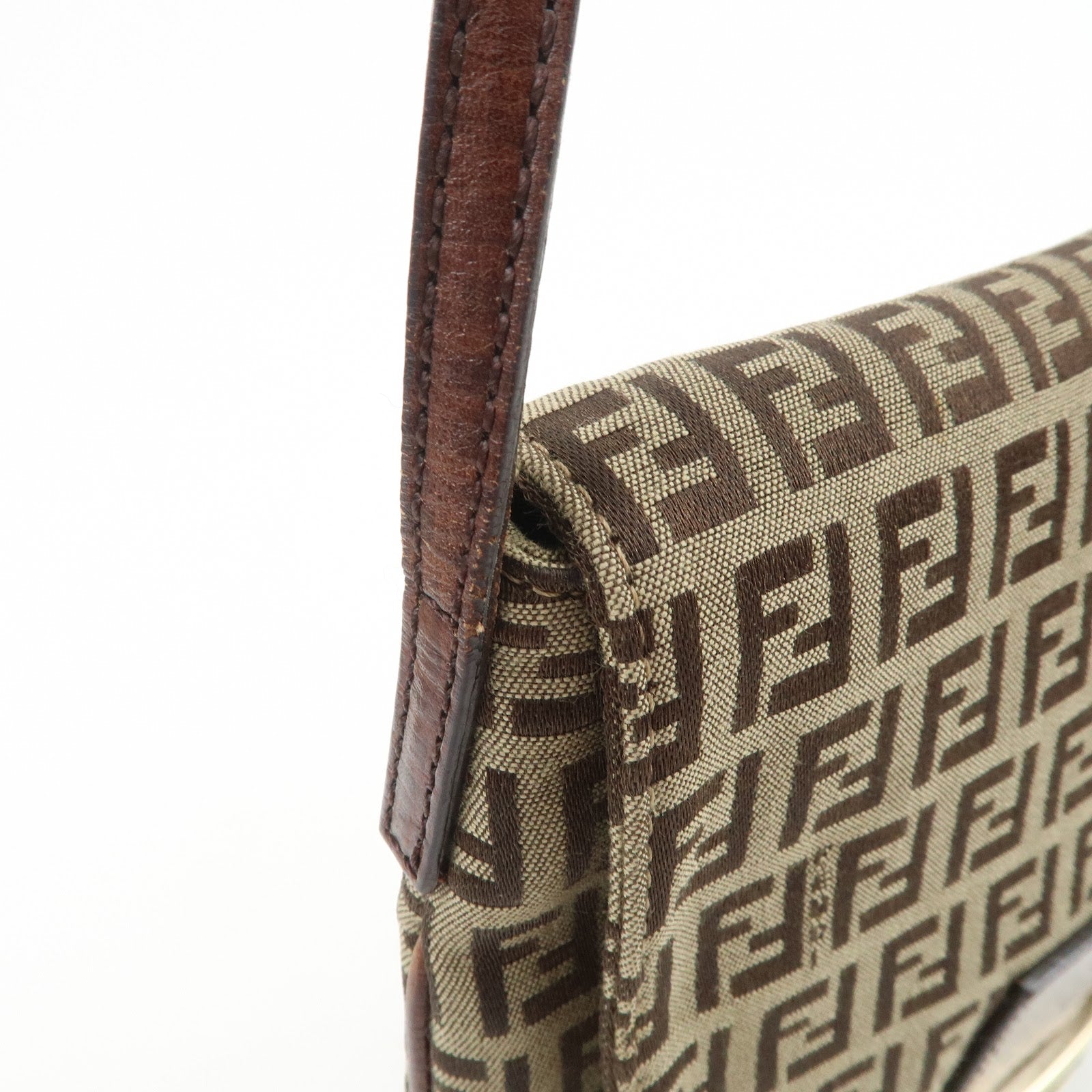 FENDI Zucchino Canvas Leather Shoulder Bag Crossbody Bag 8BT075