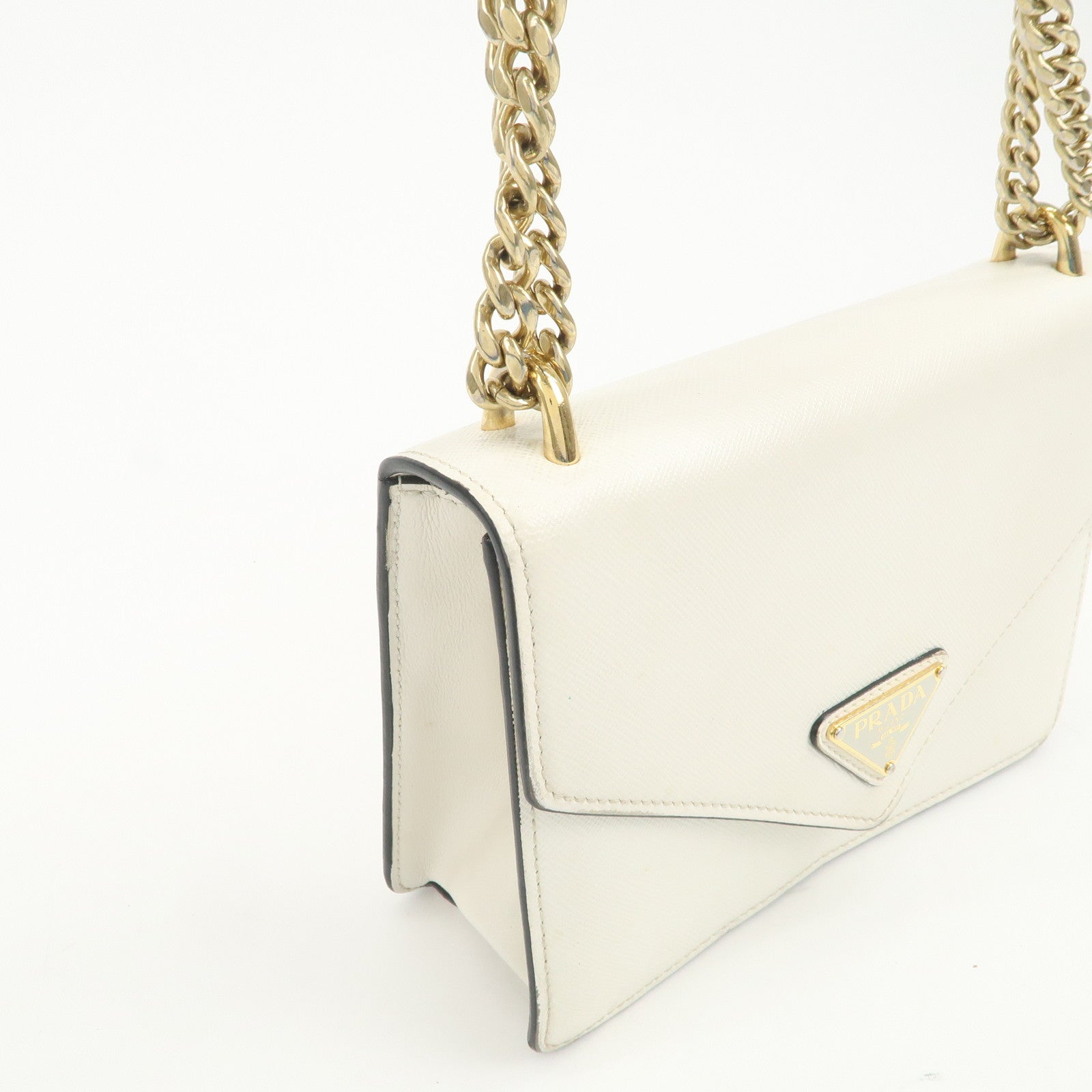 PRADA Triangle Logo Saffiano Leather Chain Shoulder Bag 1BD200