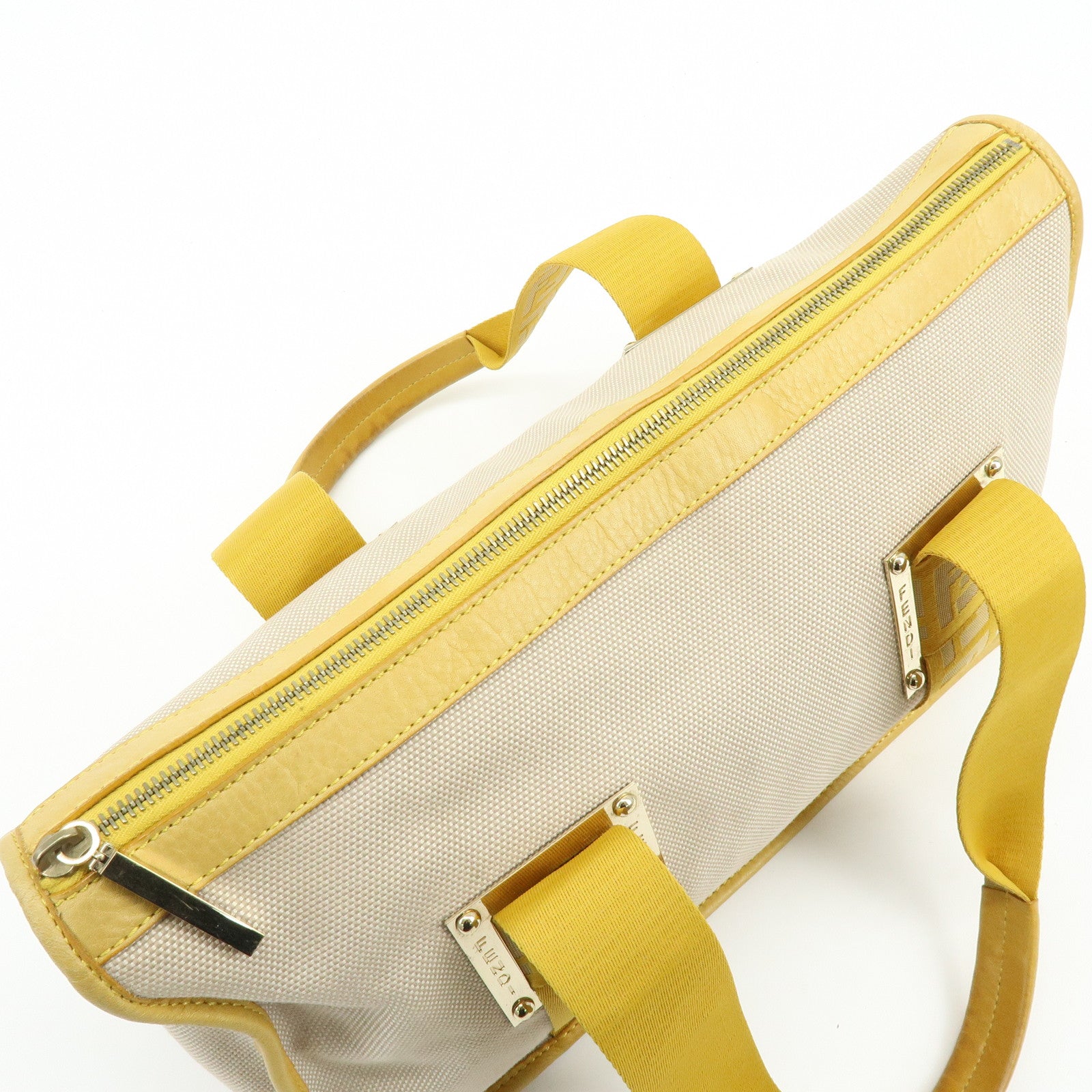 FENDI Zucca Canvas Leather Tote Bag Hand Bag Yellow Beige 8BN141MZH