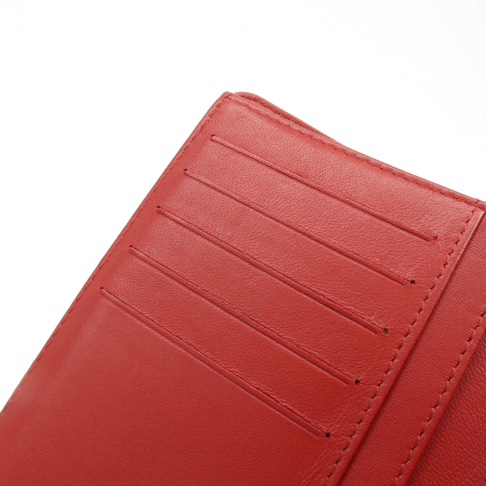 CHANEL Camellia COCO Mark Lamb Skin Bi-fold Compact Wallet Red