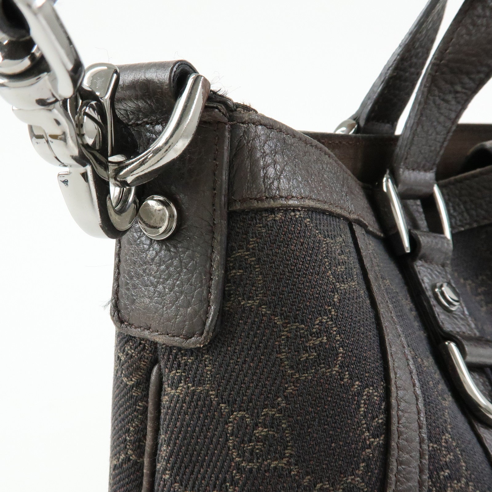 GUCCI GG Denim Leather 2Way Bag Shoulder Bag Dark Brown 268641