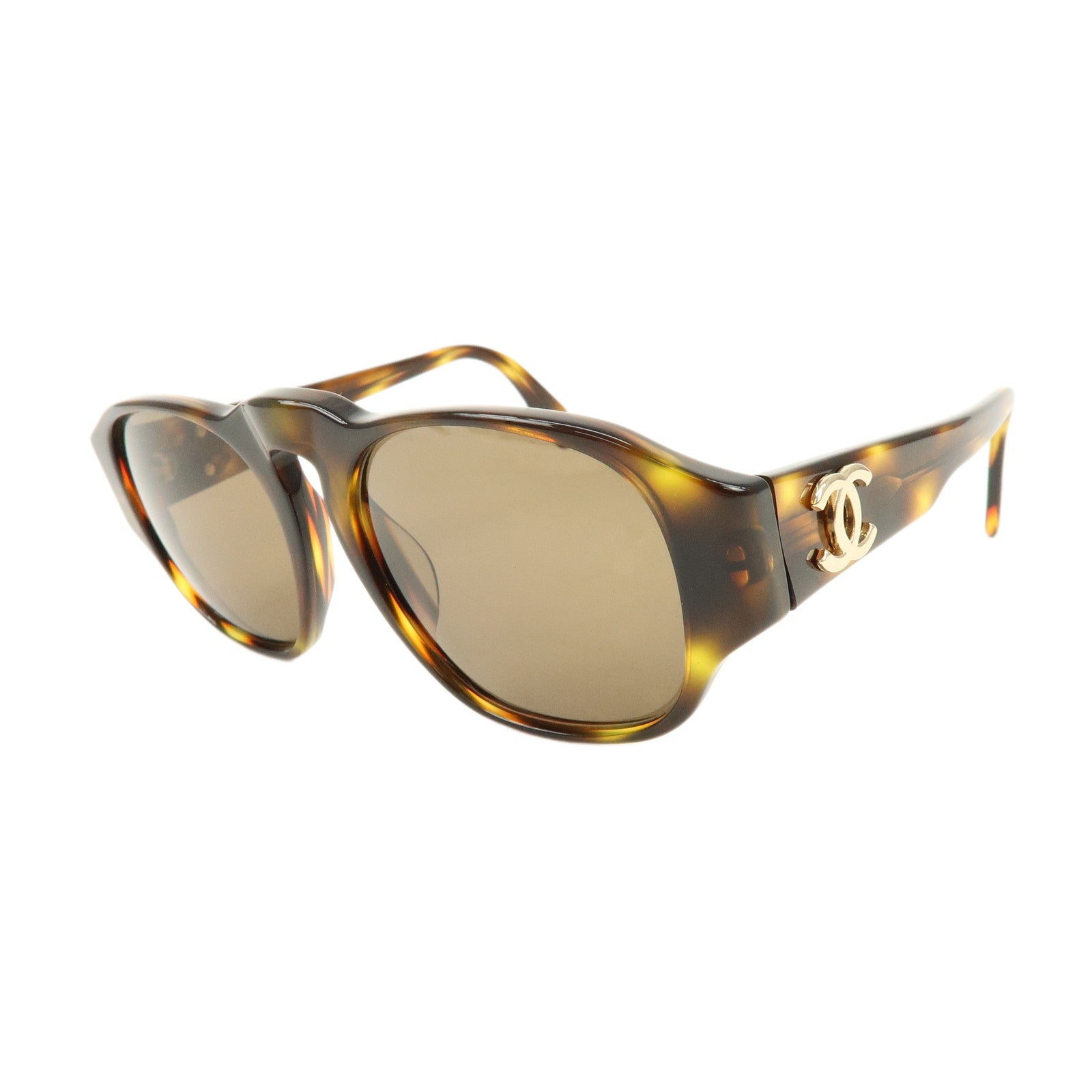 CHANEL COCO Mark Plastic Sunglasses Brown 01452