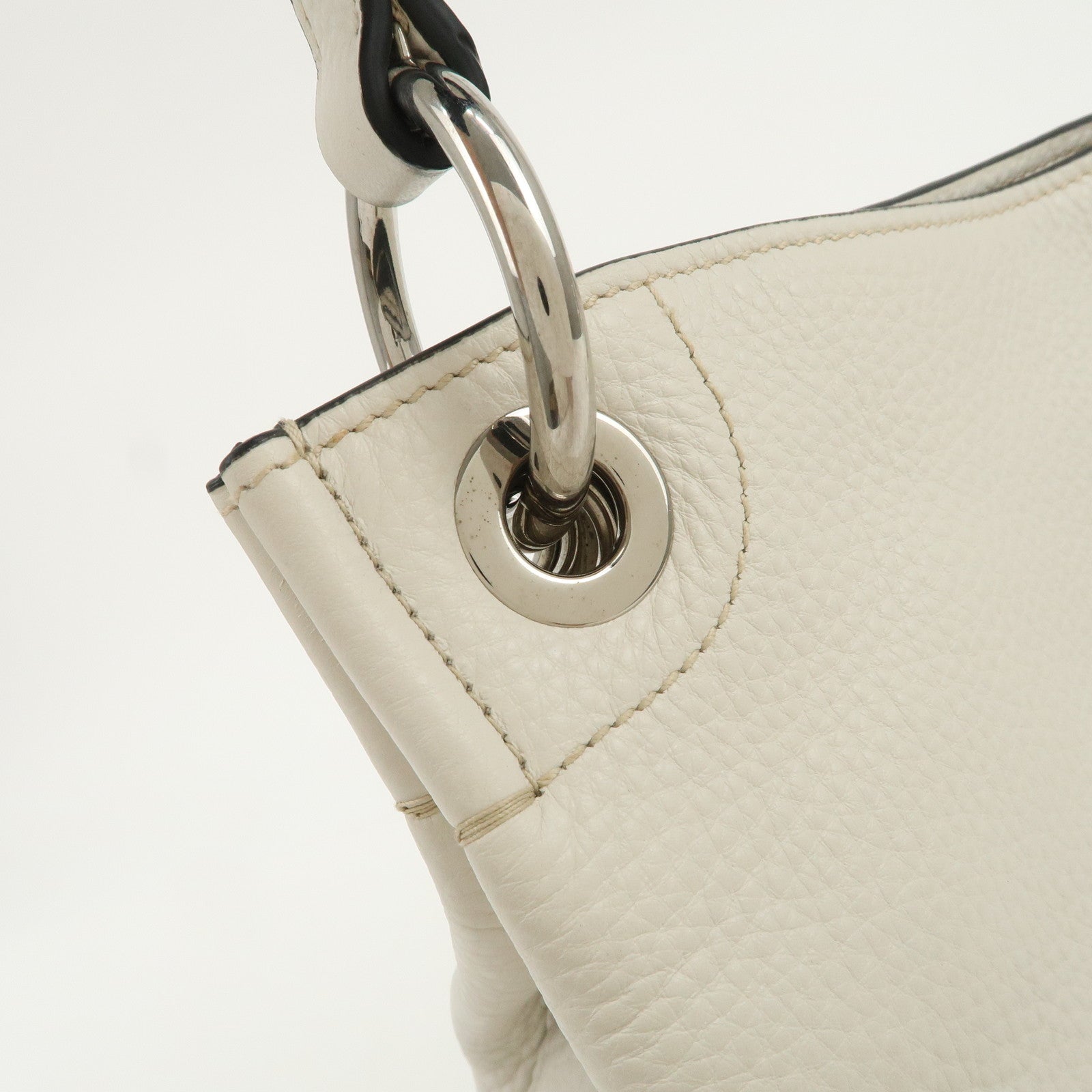 PRADA Triangle Logo Leather Shoulder Bag White BR5124