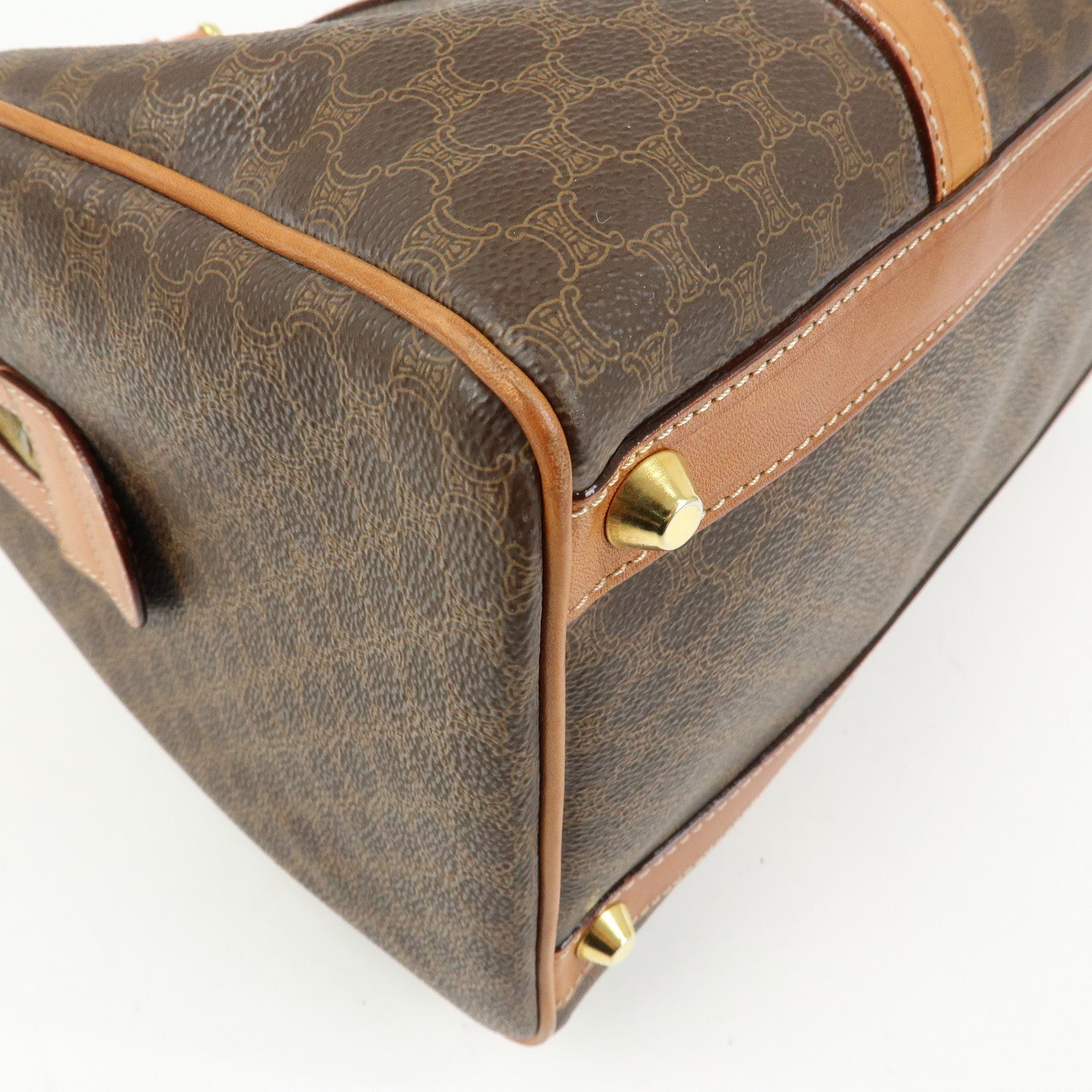 CELINE Macadam PVC Leather Boston Bag Hand Bag Brown