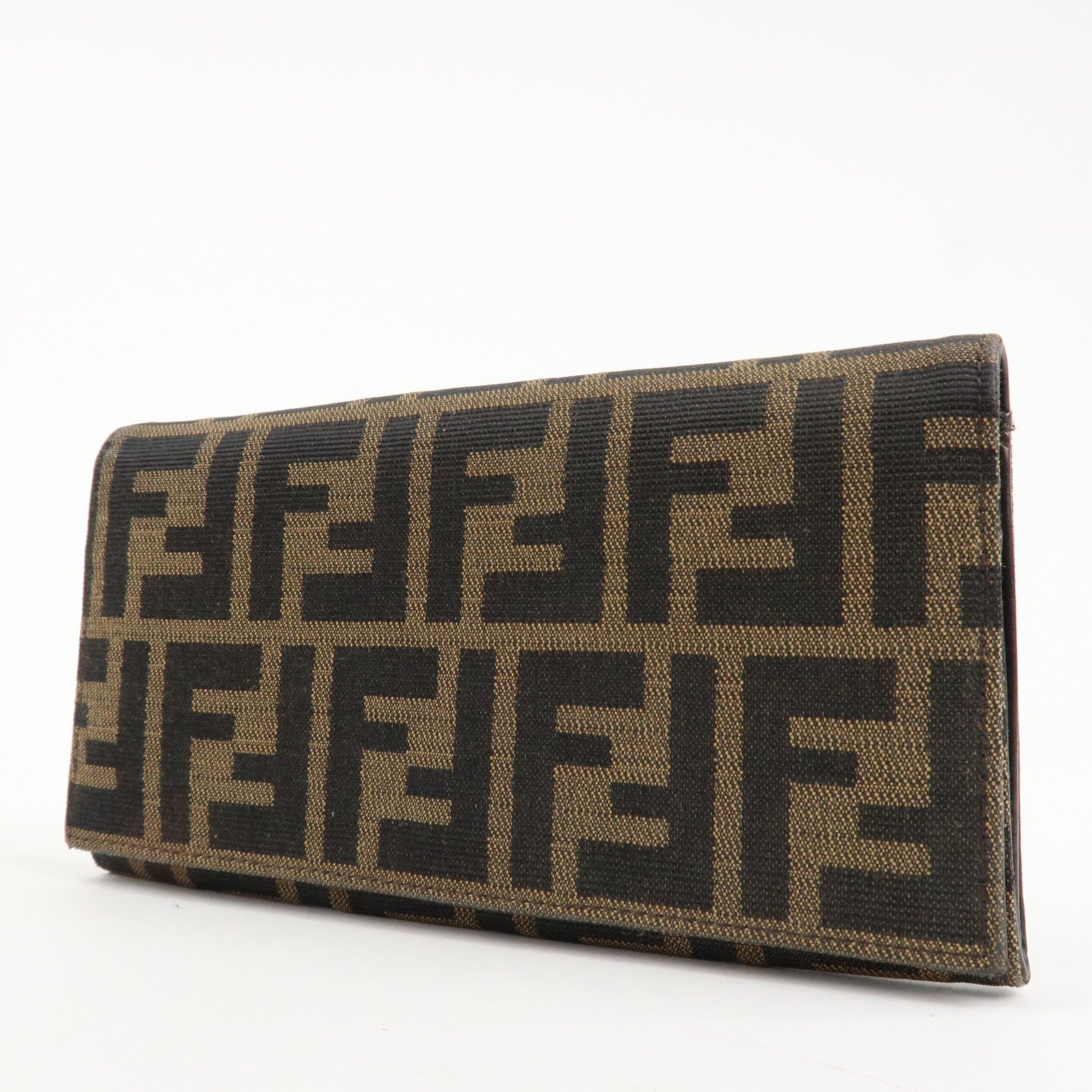 FENDI Zucca Canvas Leather Long Wallet Brown Black 8M0000 Used