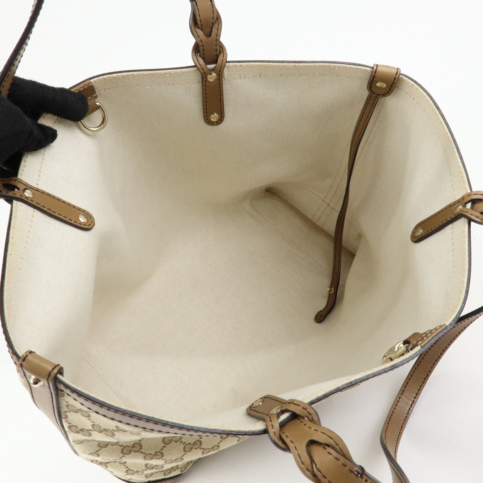 GUCCI GG Canvas Leather Tote Bag Shoulder Bag Beige 247209