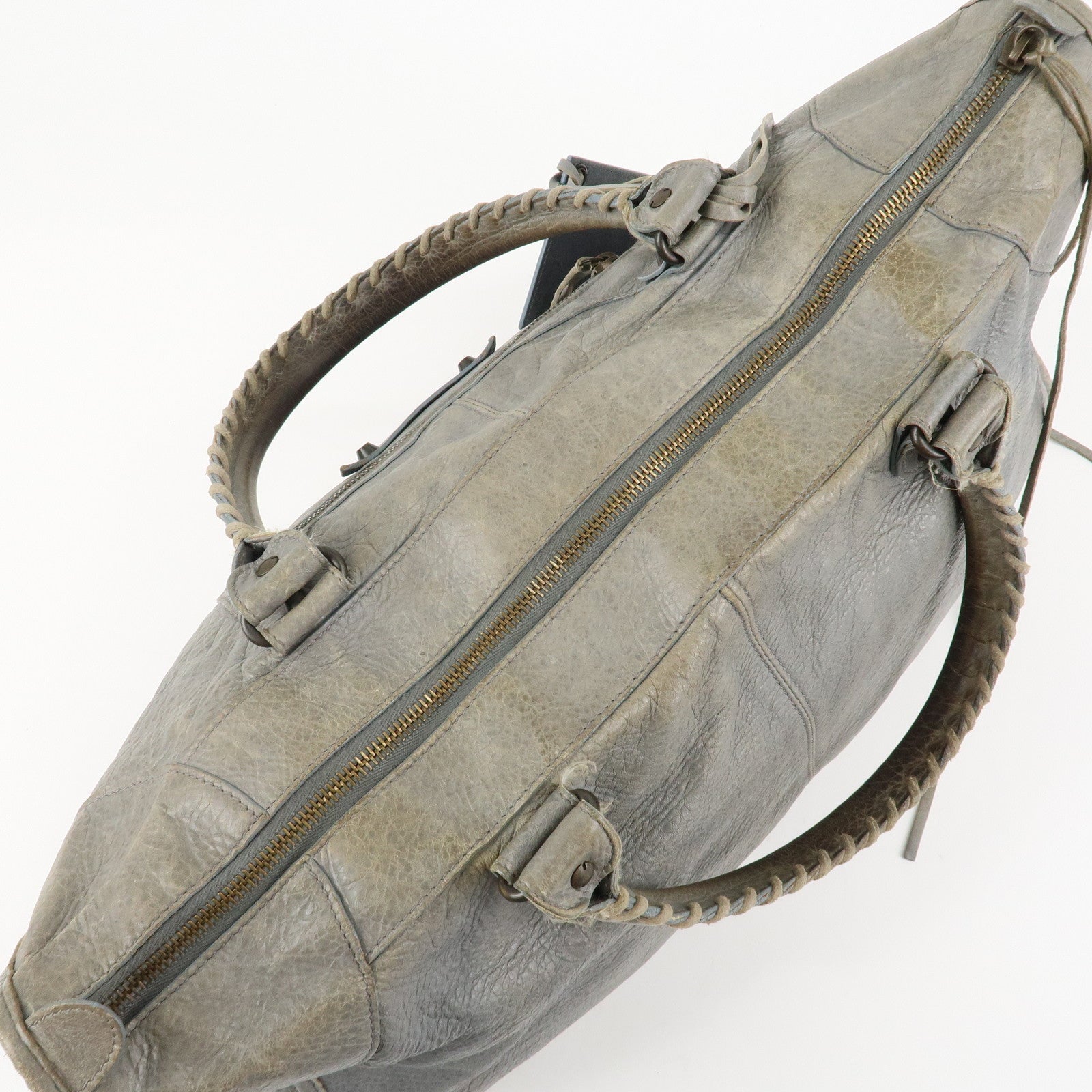 BALENCIAGA The Work Leather Tote Bag Hand Bag Gray Used
