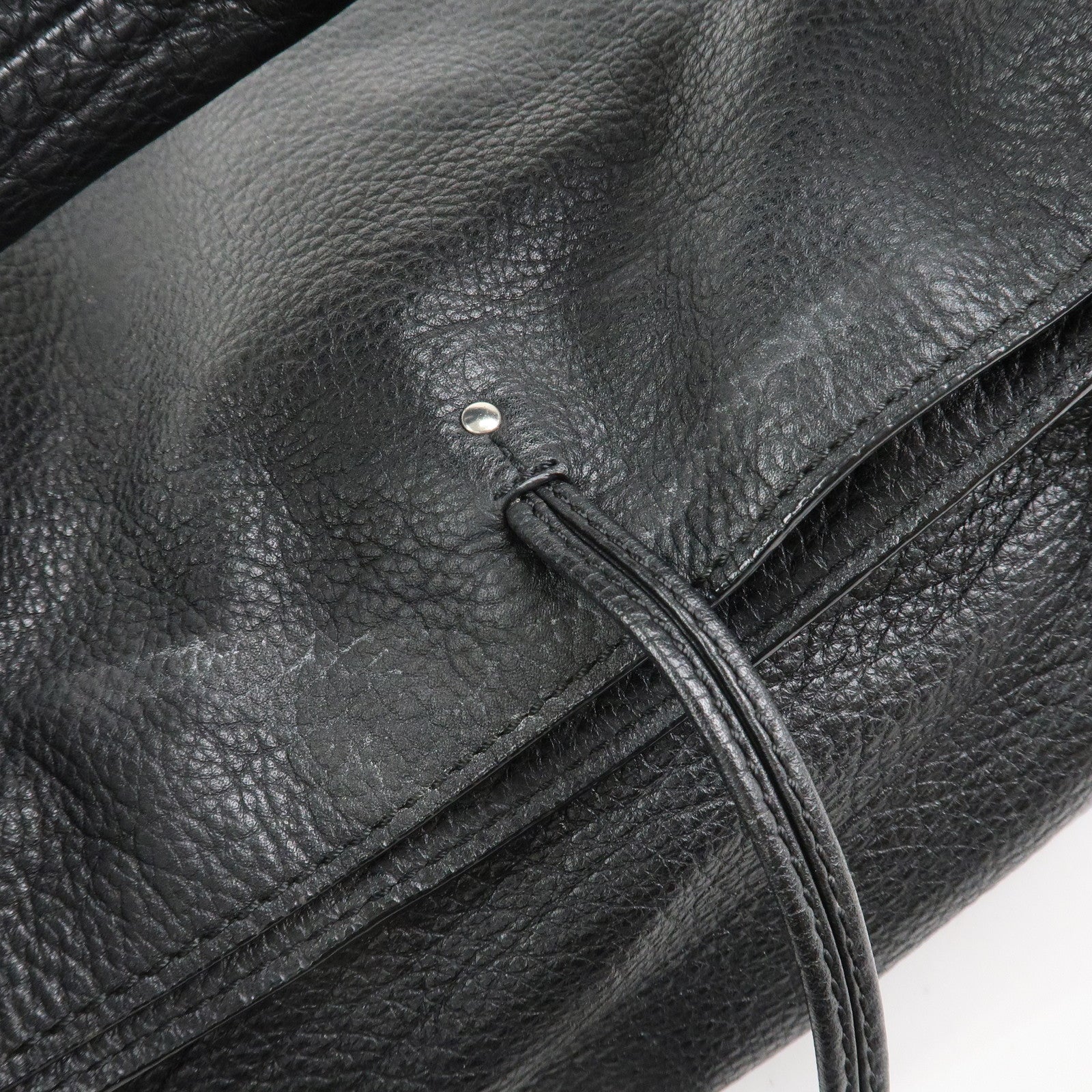CELINE Leather Hand Bag Shoulder Bag Black Silver HDW Used