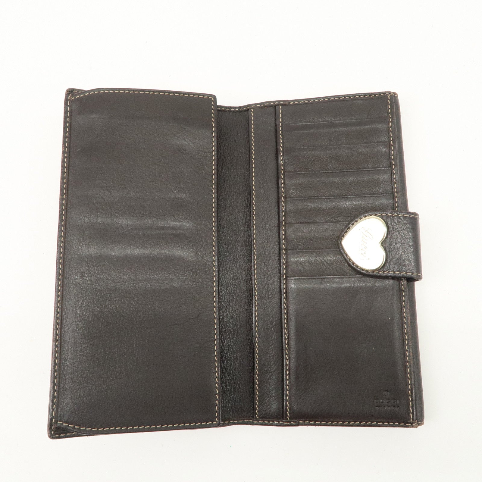 GUCCI Lovely Heart GG Canvas Leather Bi-fold Long Wallet Brown 203550 Used