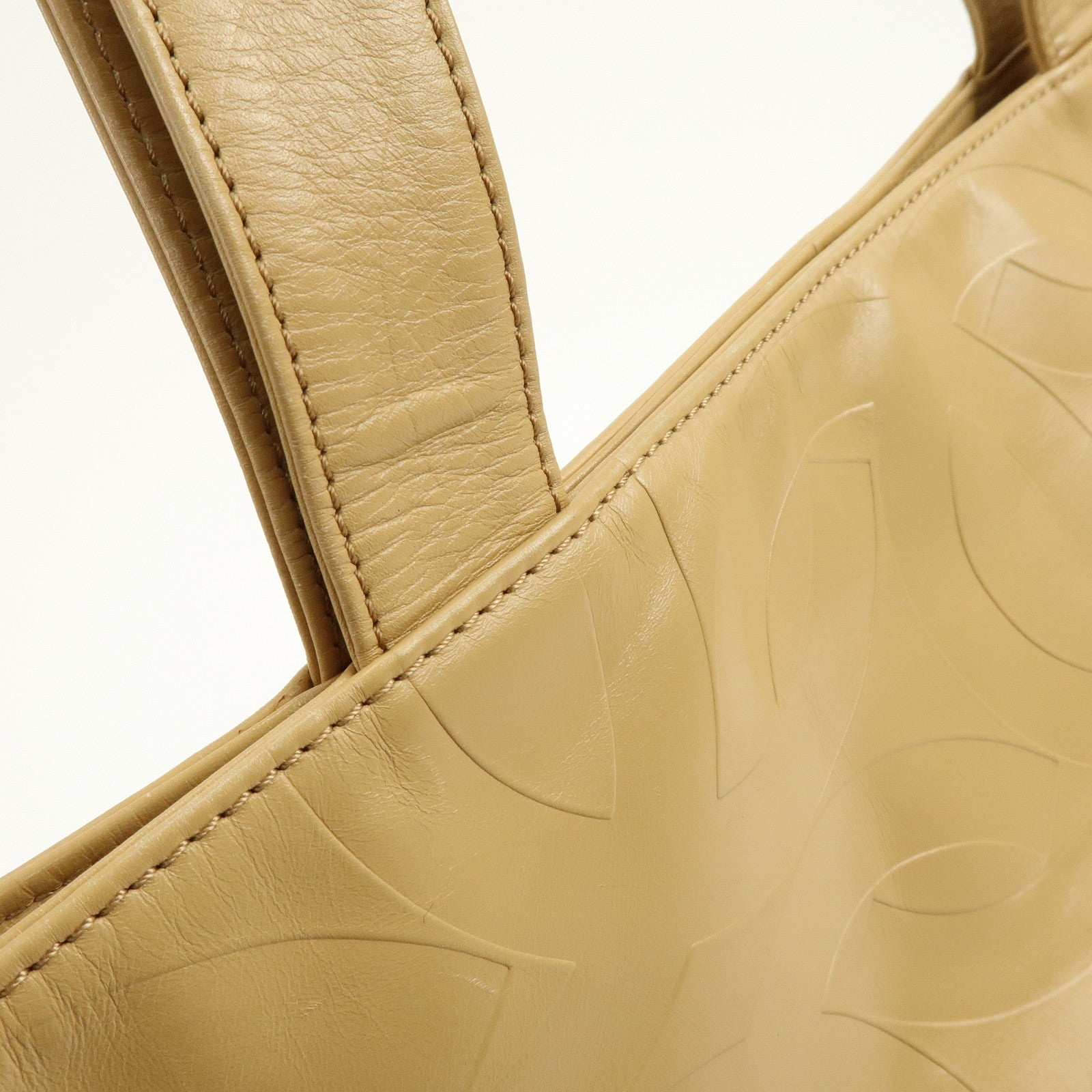 CHANEL COCO Mark Leather Tote Bag Shoulder Bag Beige