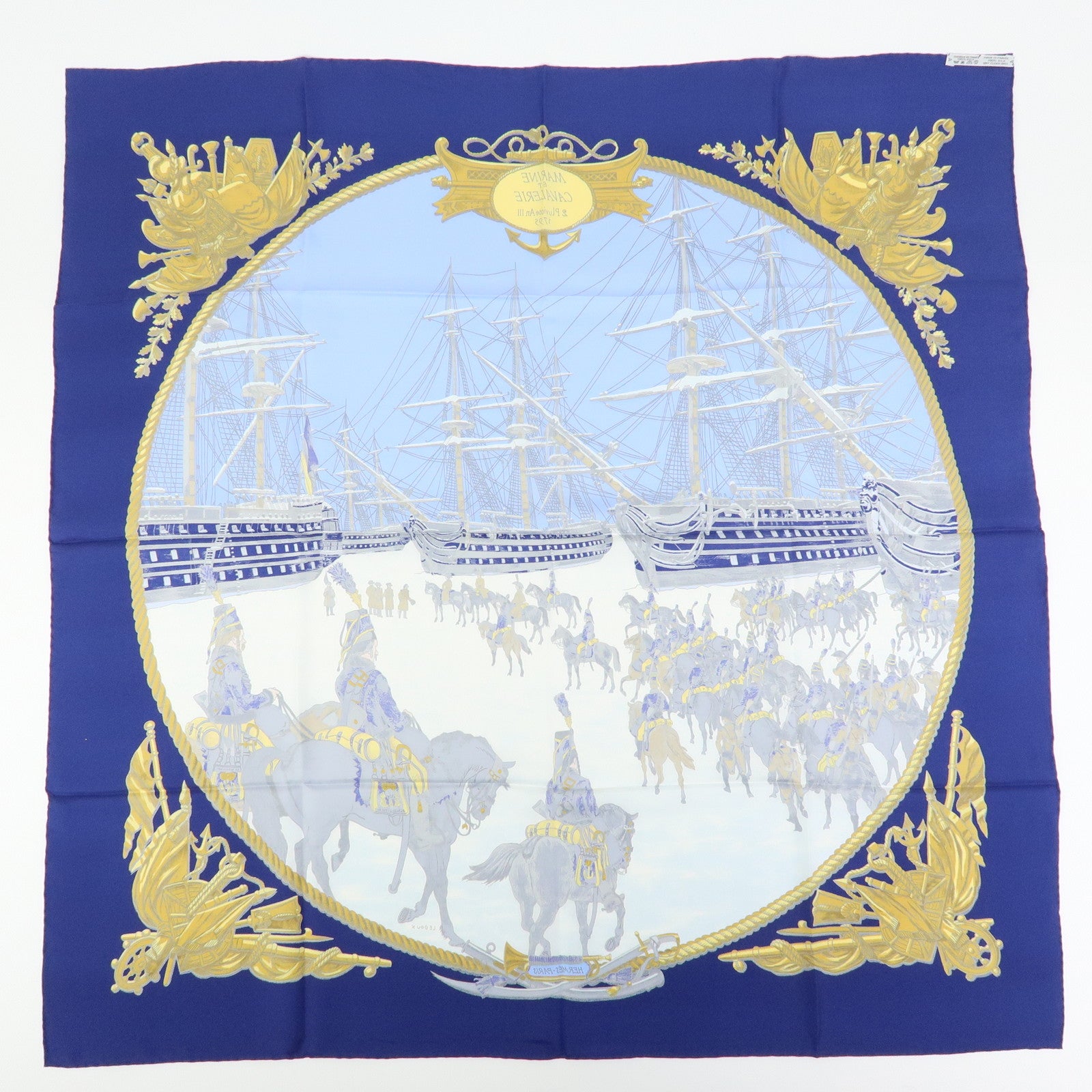 HERMES Carre 90 Silk 100% MARINE ET CAVALERIE Scarf