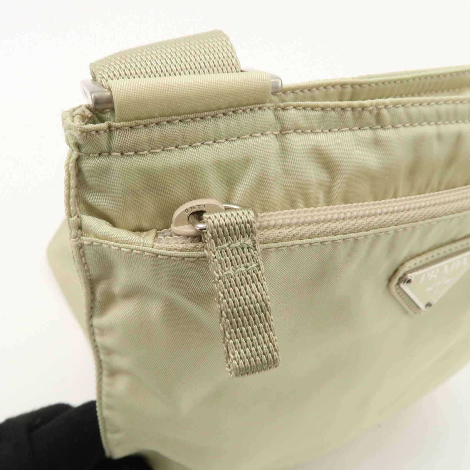 PRADA Triangle Logo Nylon Shoulder Bag Crossbody Bag Beige B7372 Used