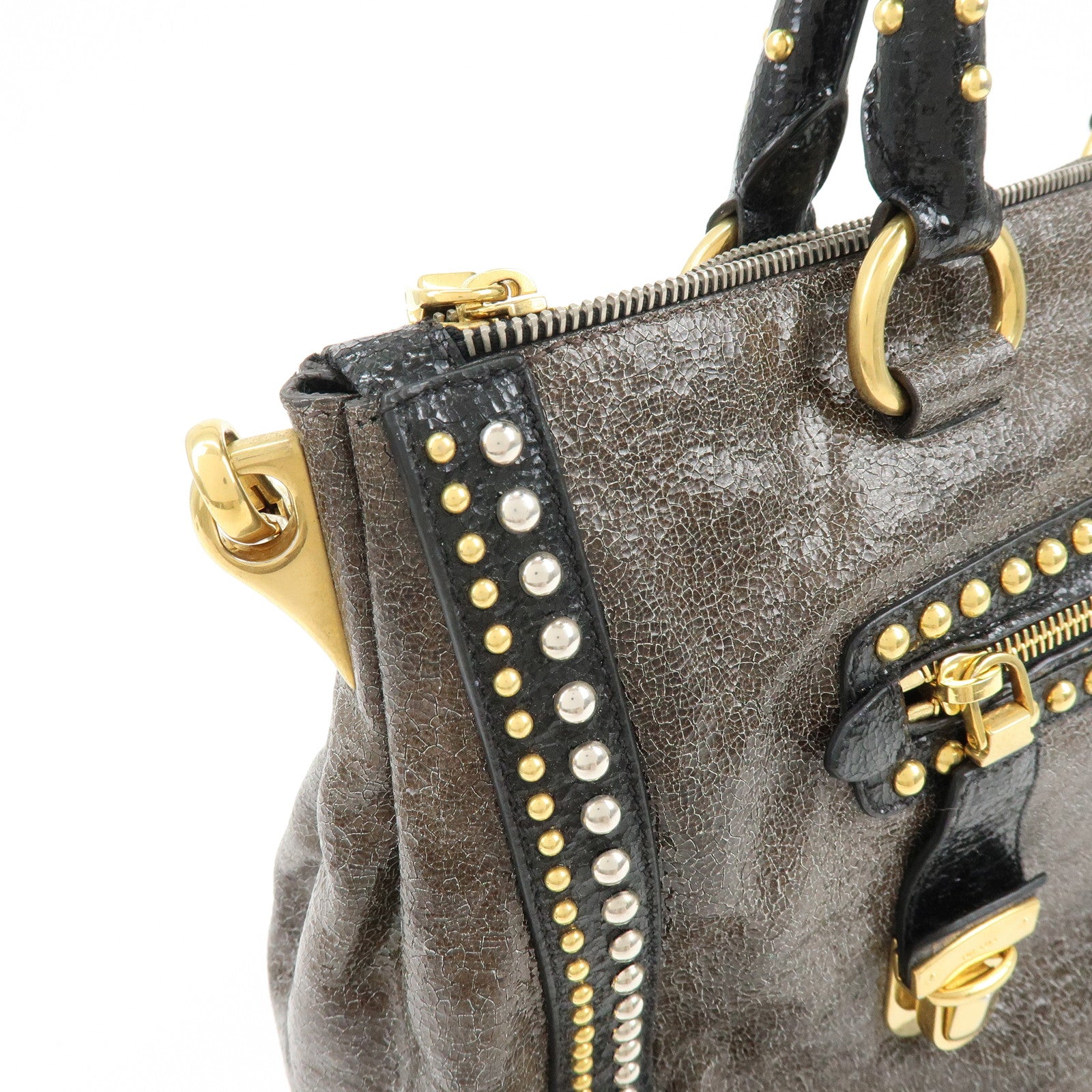 PRADA Triangle Logo Leather 2Way Bag Hand Bag Shoulder Bag Brown