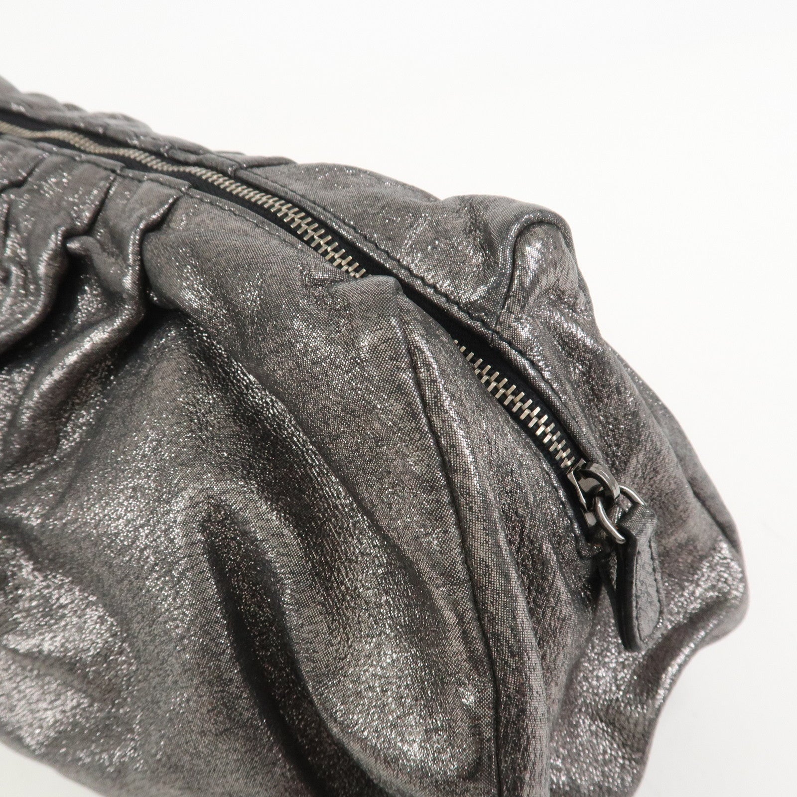 MIU MIU Logo Leather Clutch Bag Accessory Pouch Metallic Gray