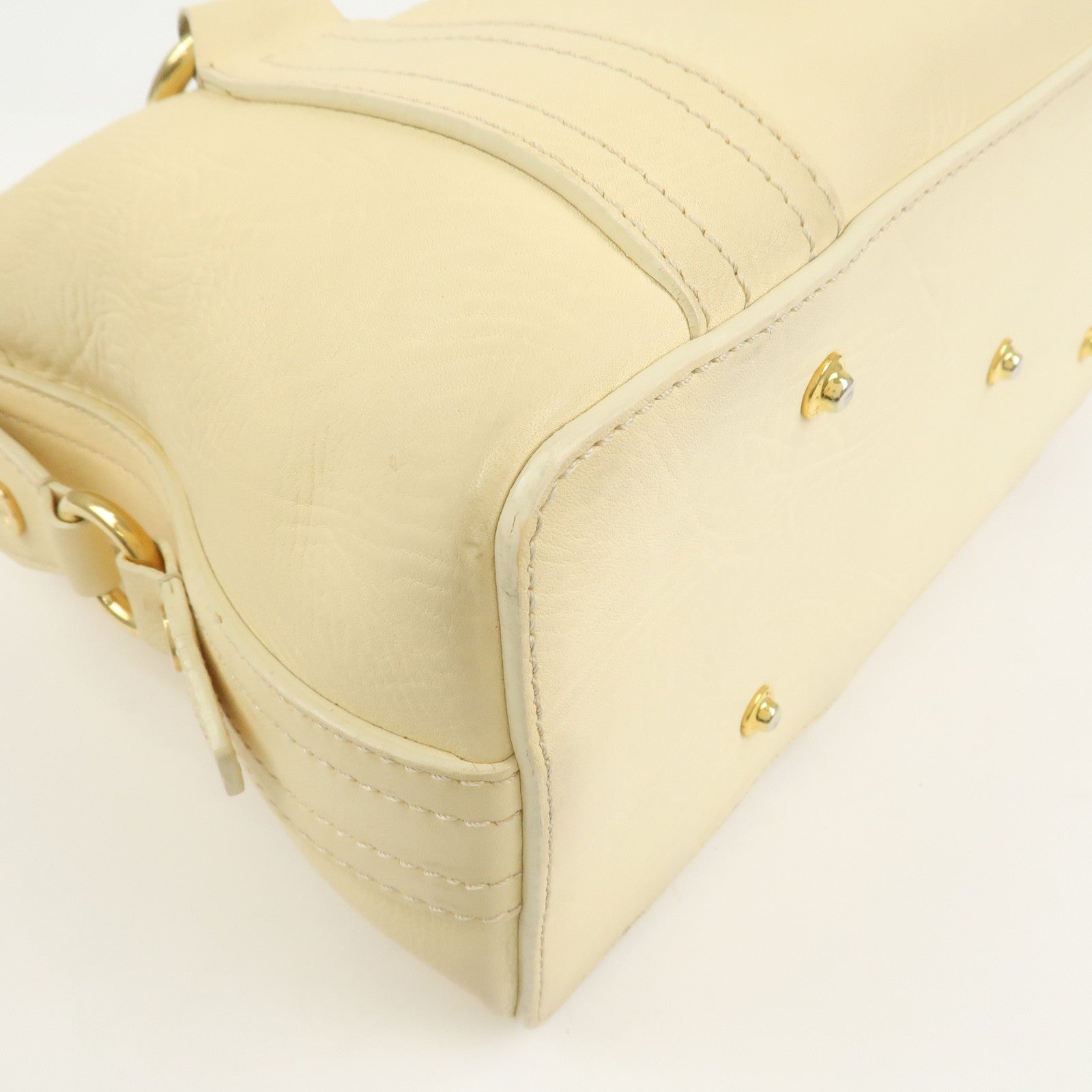 CELINE Macadam Logo Leather Tote Bag Hand bag Shoulder Bag Creme