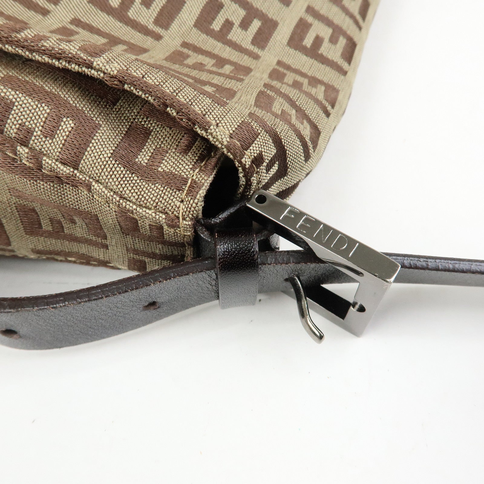 FENDI Zucchino Mamma Baguette Nylon Leather Shoulder Bag 8BR001