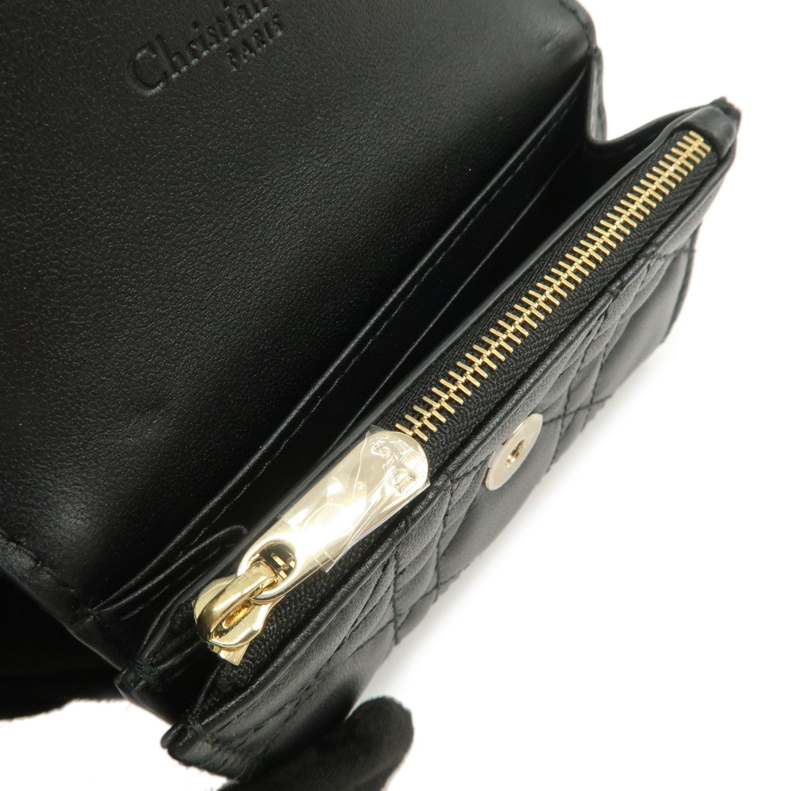 Christian Dior Cannage Leather Compact Wallet Black