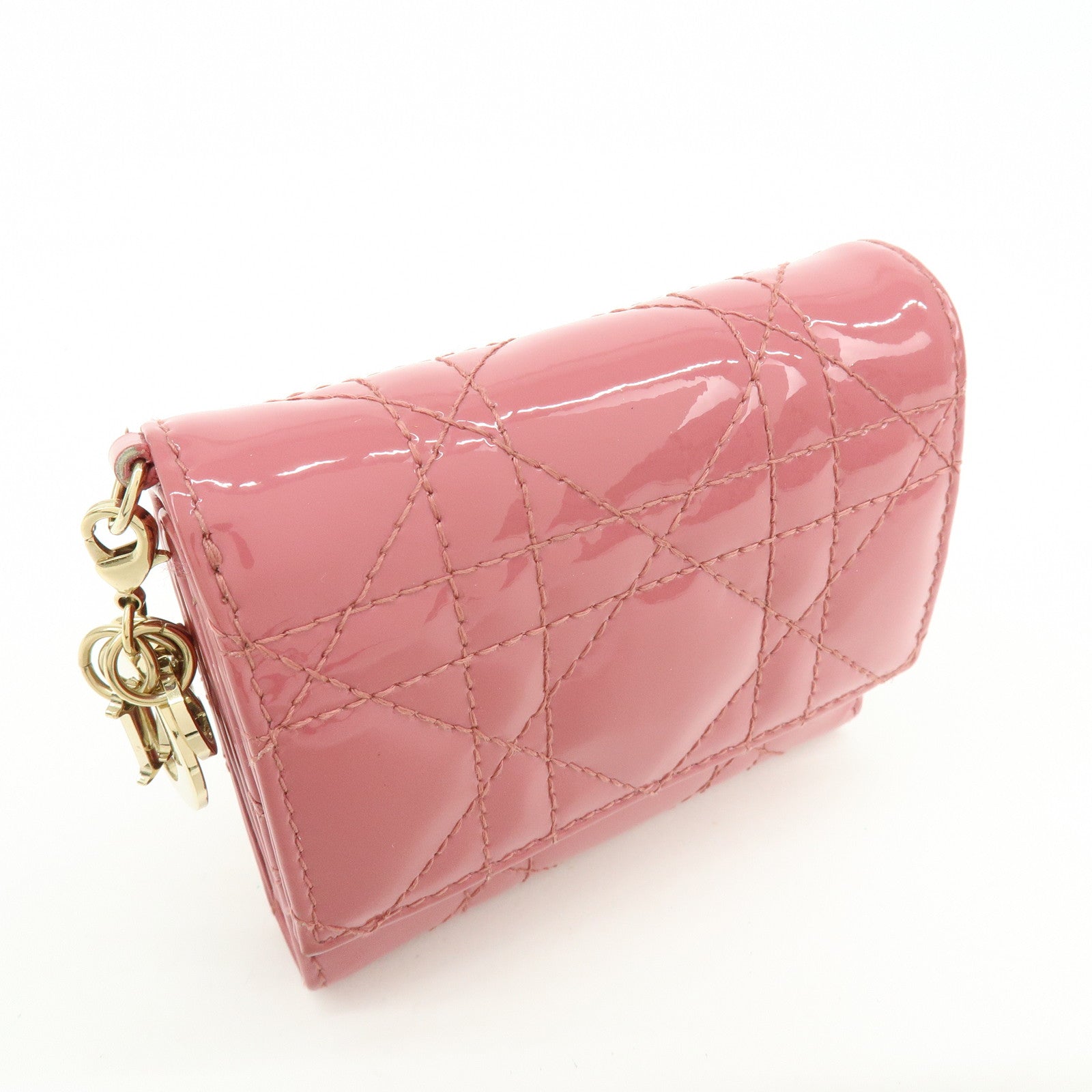 Christian Dior Canage Patent Leather Compact Wallet Pink