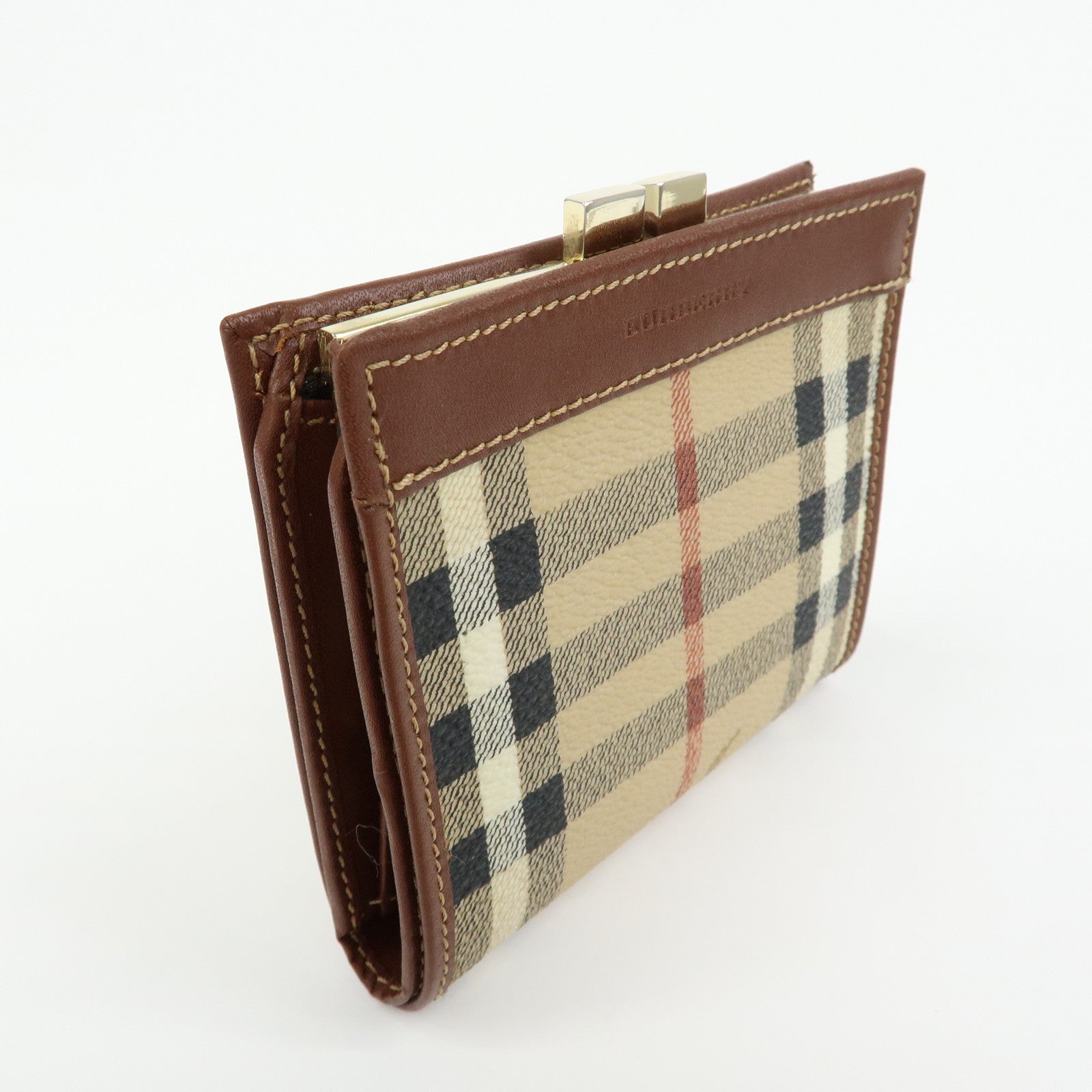 BURBERRY Nova Plaid PVC Coated Canvas Leather Compact Wallet Beige