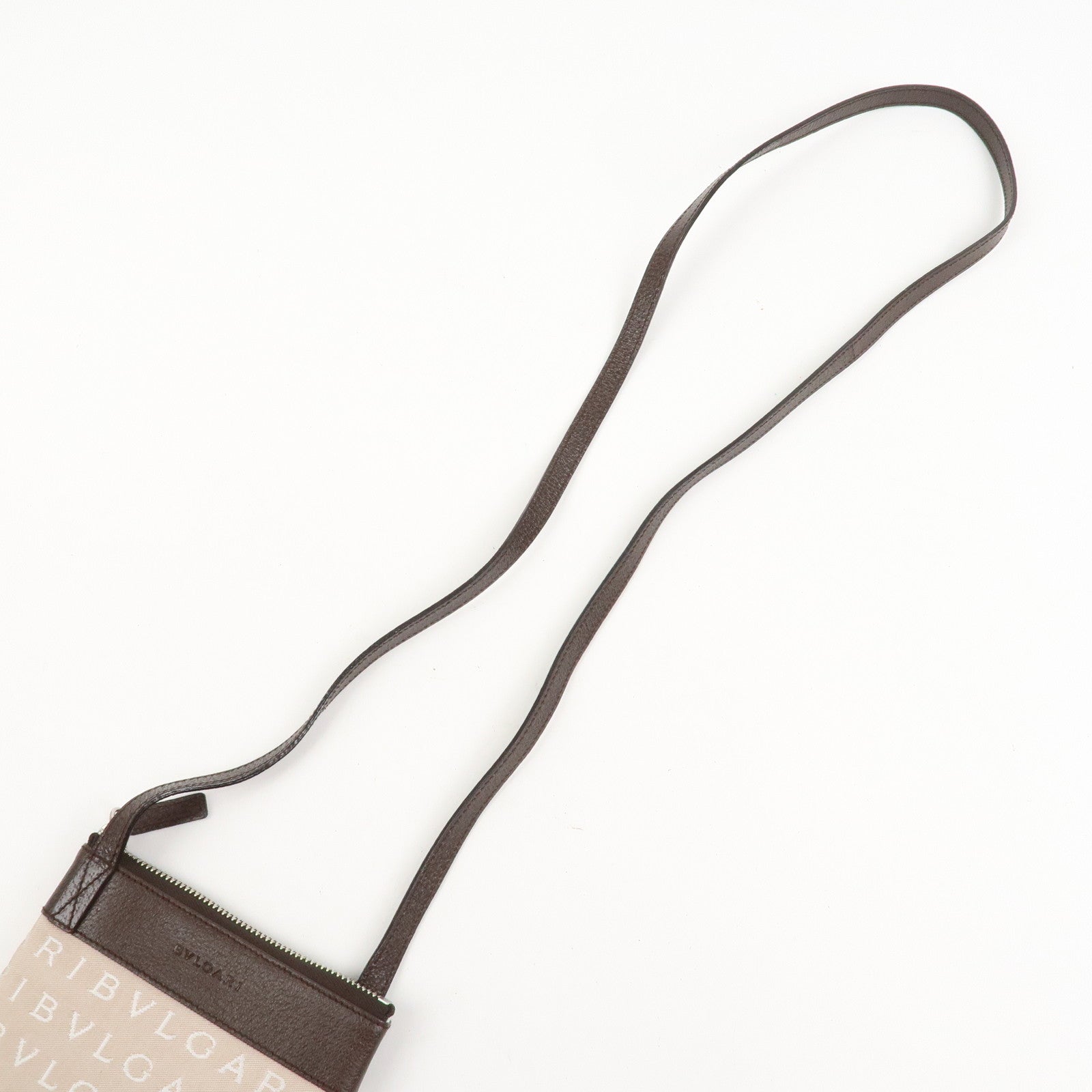 BVLGARI Logo Mania Canvas Leather Shoulder Bag Beige Brown 22588