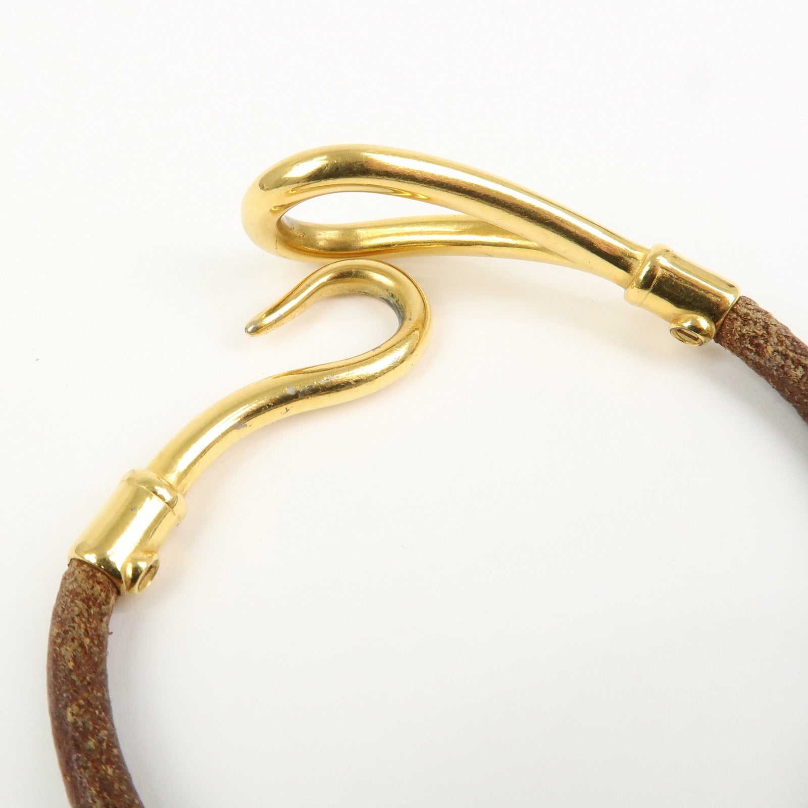 HERMES Jumbo Leather Metal Choker Bracelet Brown Gold