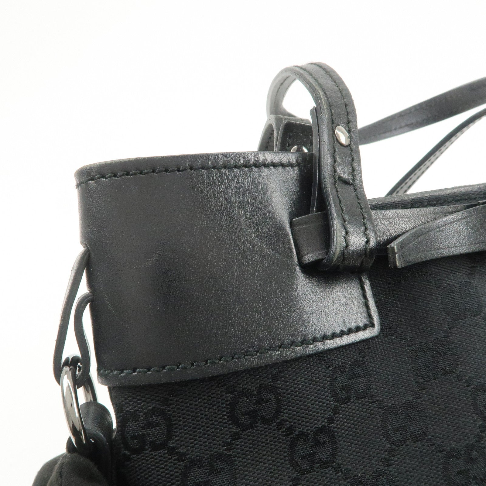 GUCCI GG Canvas Leather Tote Bag Hand Bag Shoulder Bag Black 107757