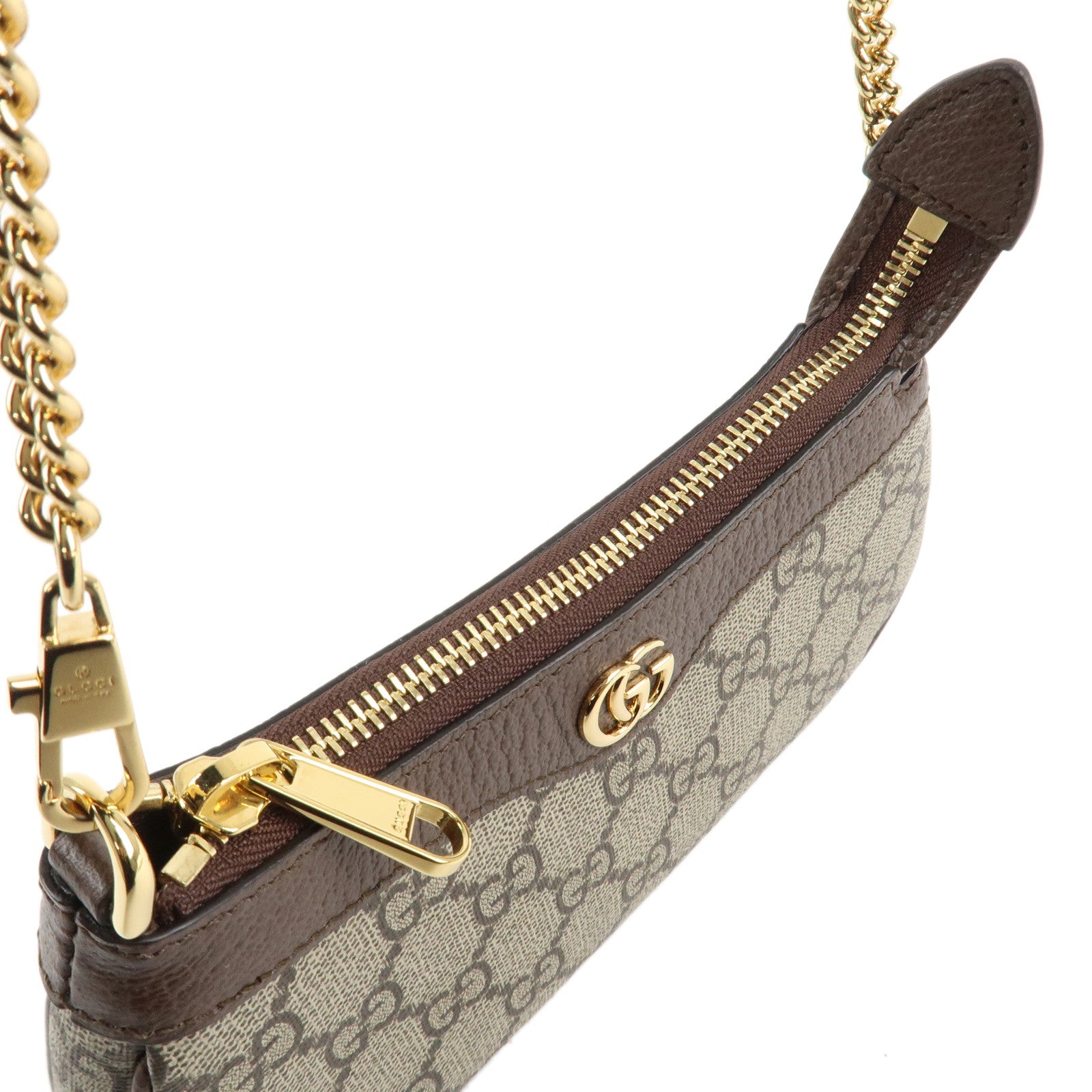 GUCCI Ophidia Leather GG Supreme Chain Pouch Beige Brown 764960 Used