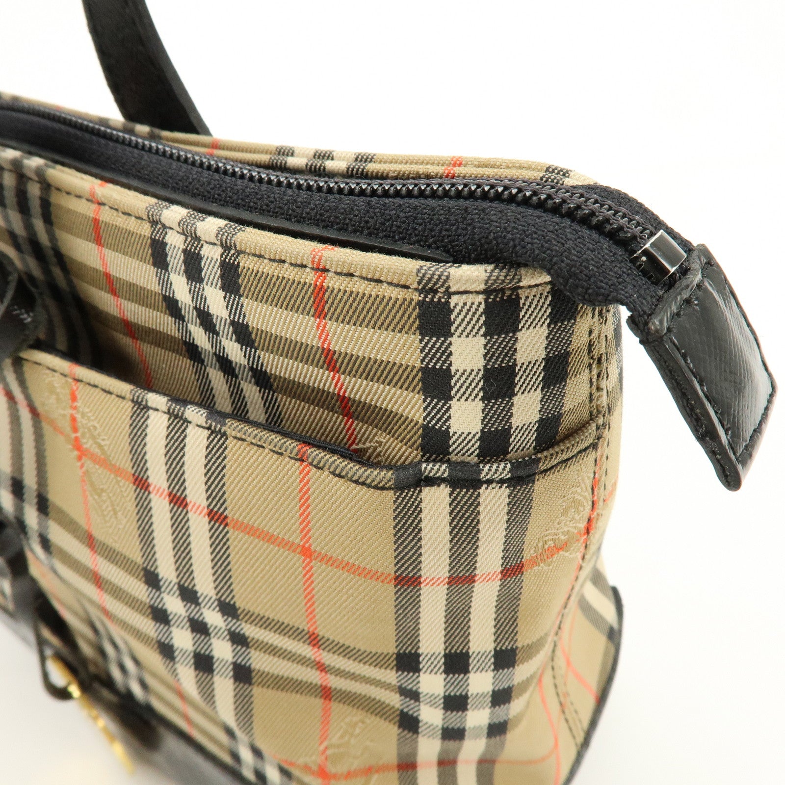 BURBERRY Canvas Leather Nova Plaid Tote Bag Hand Bag Brown Black