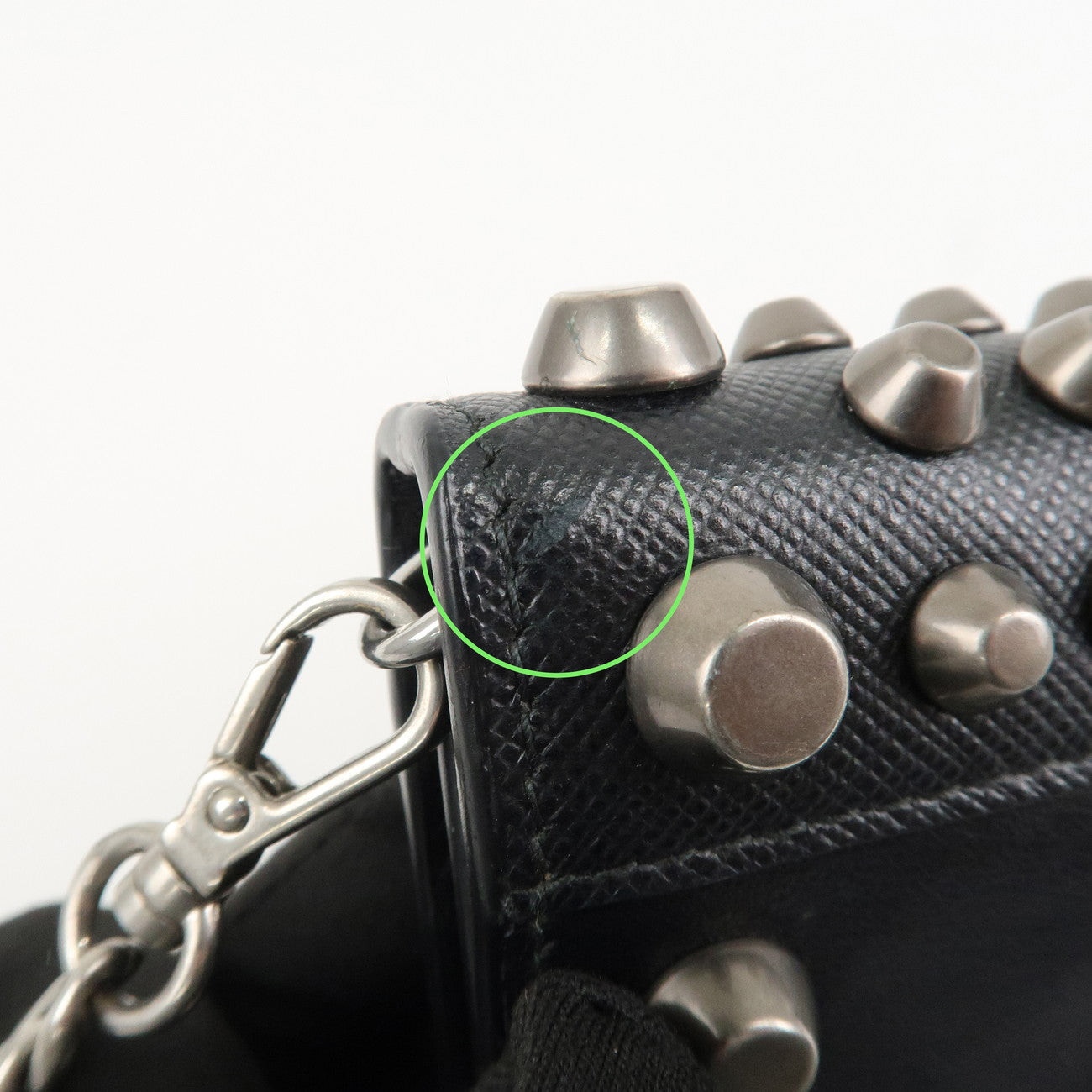 PRADA Leather Studs Chain Wallet Chain Bag Black Used