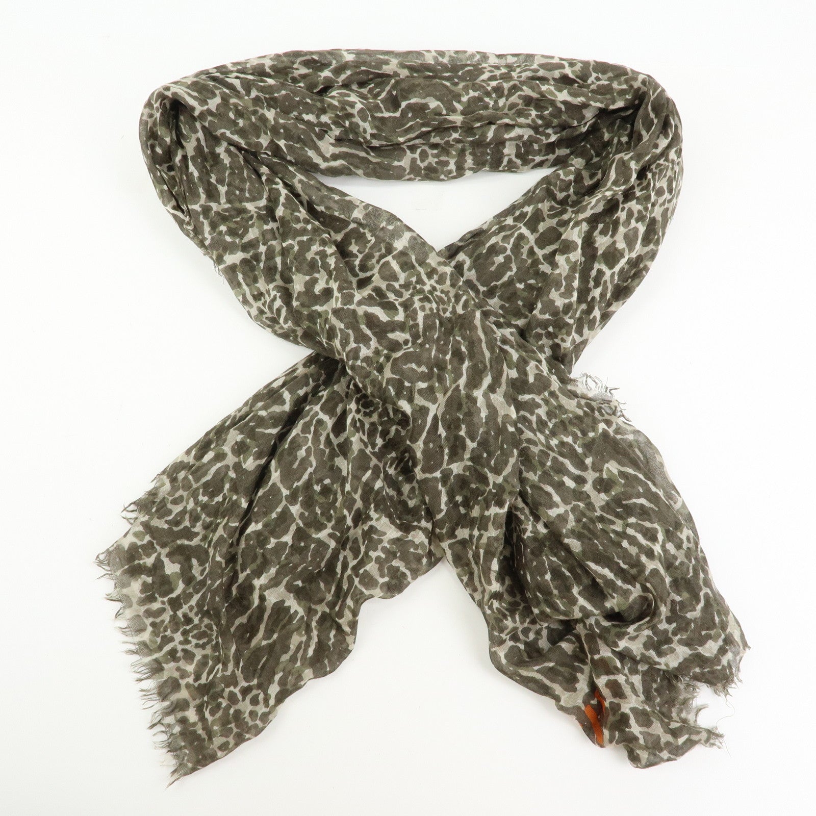 Louis Vuitton Leopard Print Cashmere Silk Scarf Shawl Khaki 400505