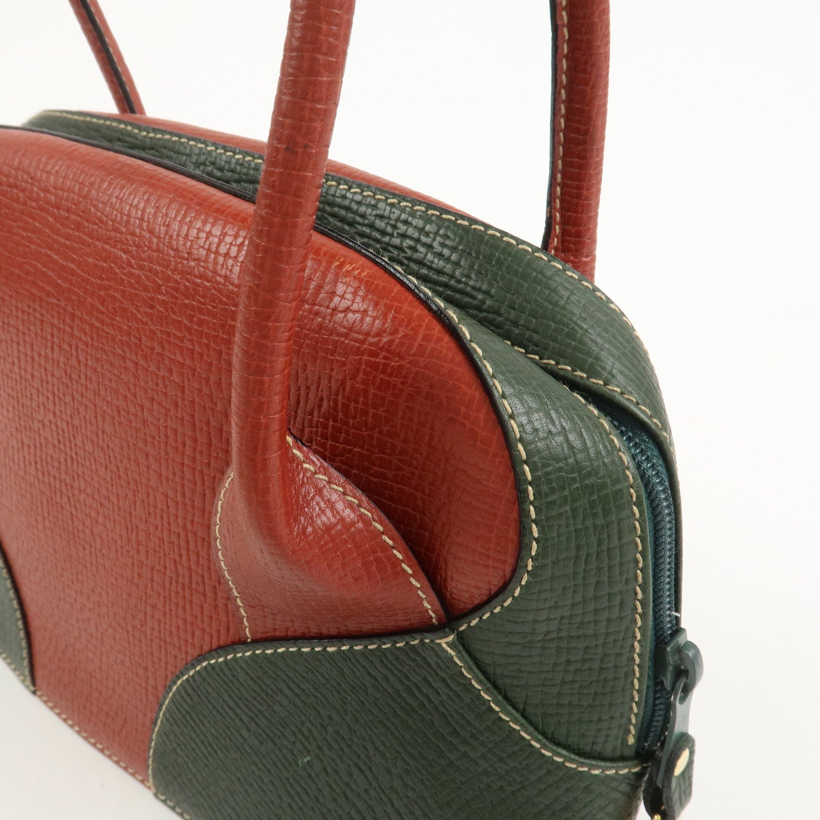 LOEWE Embossed Leather Shoulder Bag Hand Bag Green Red Brown