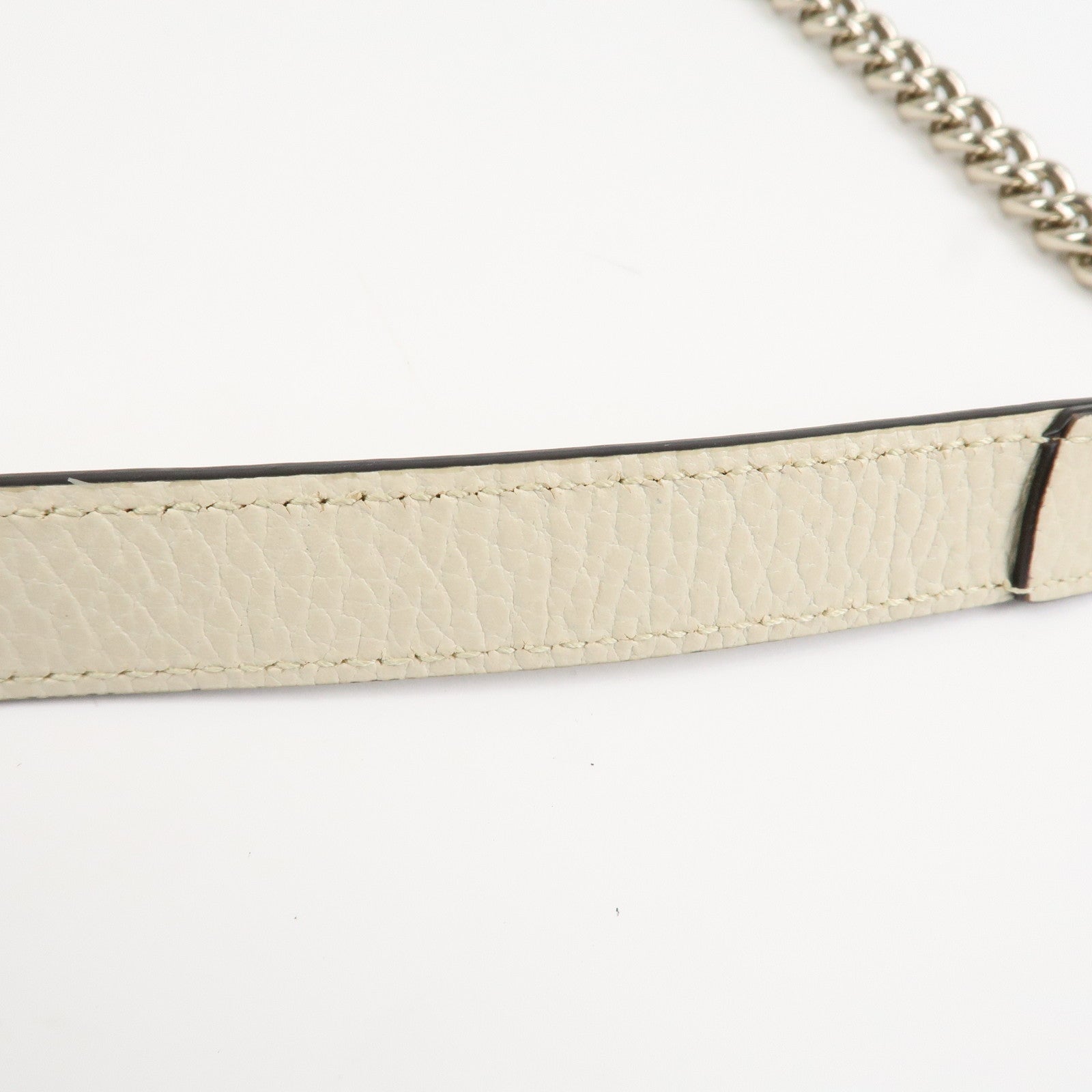 GUCCI Interlocking G Leather Chain Shoulder Bag Ivory Gold 240020 Used