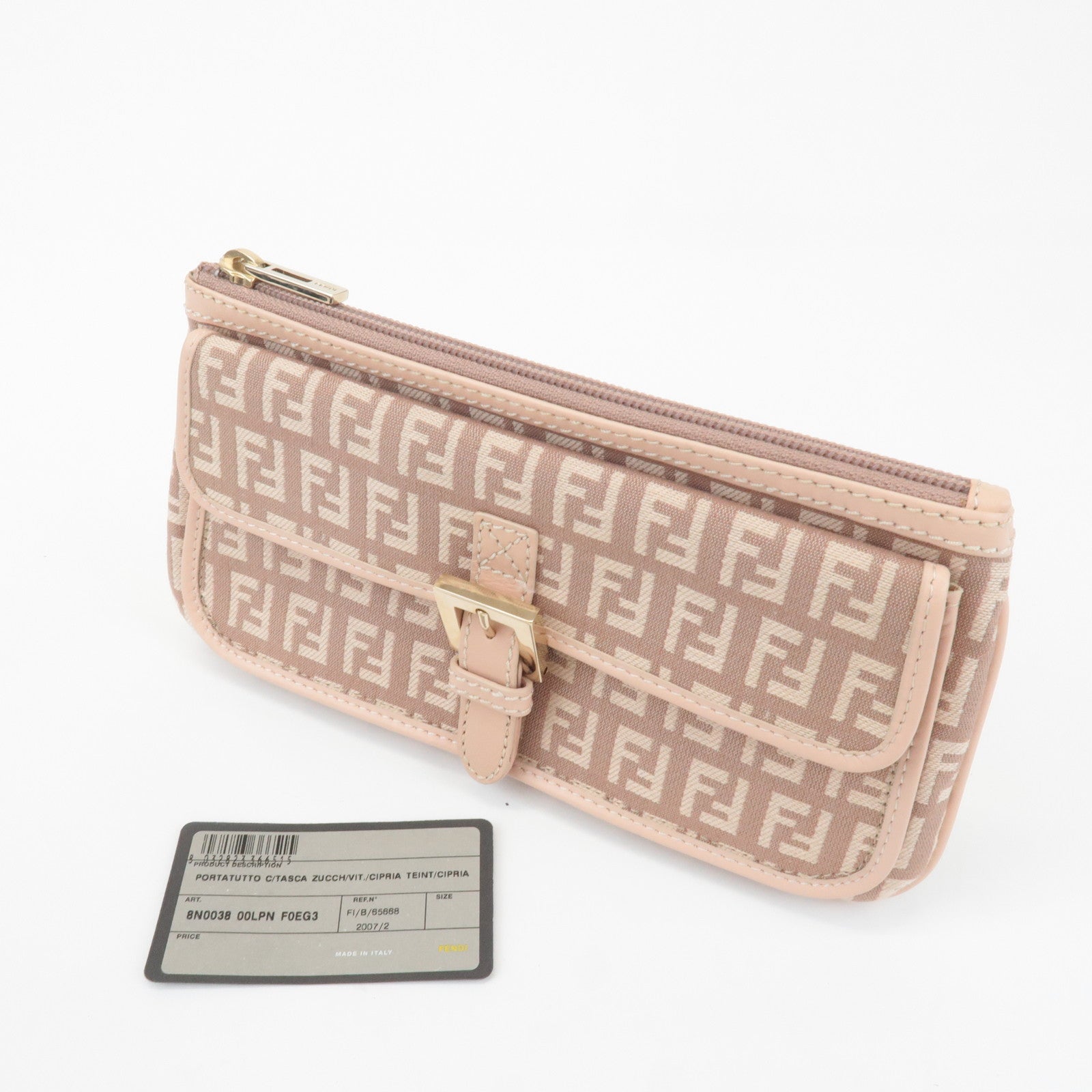FENDI Zucchino Canvas Leather Pouch Purse Pink 8N0038