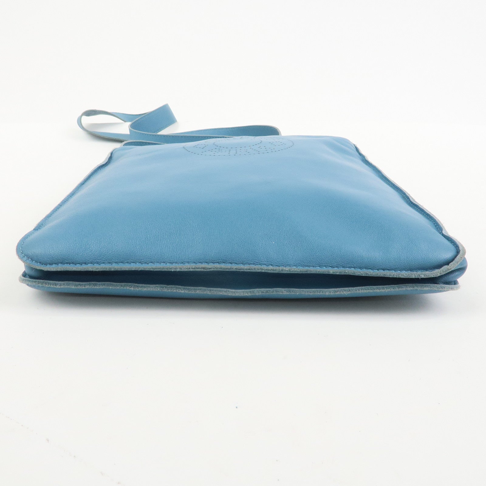 HERMES Lamb Skin Clou de Selle □N Stamped Shoulder Bag Blue Jean