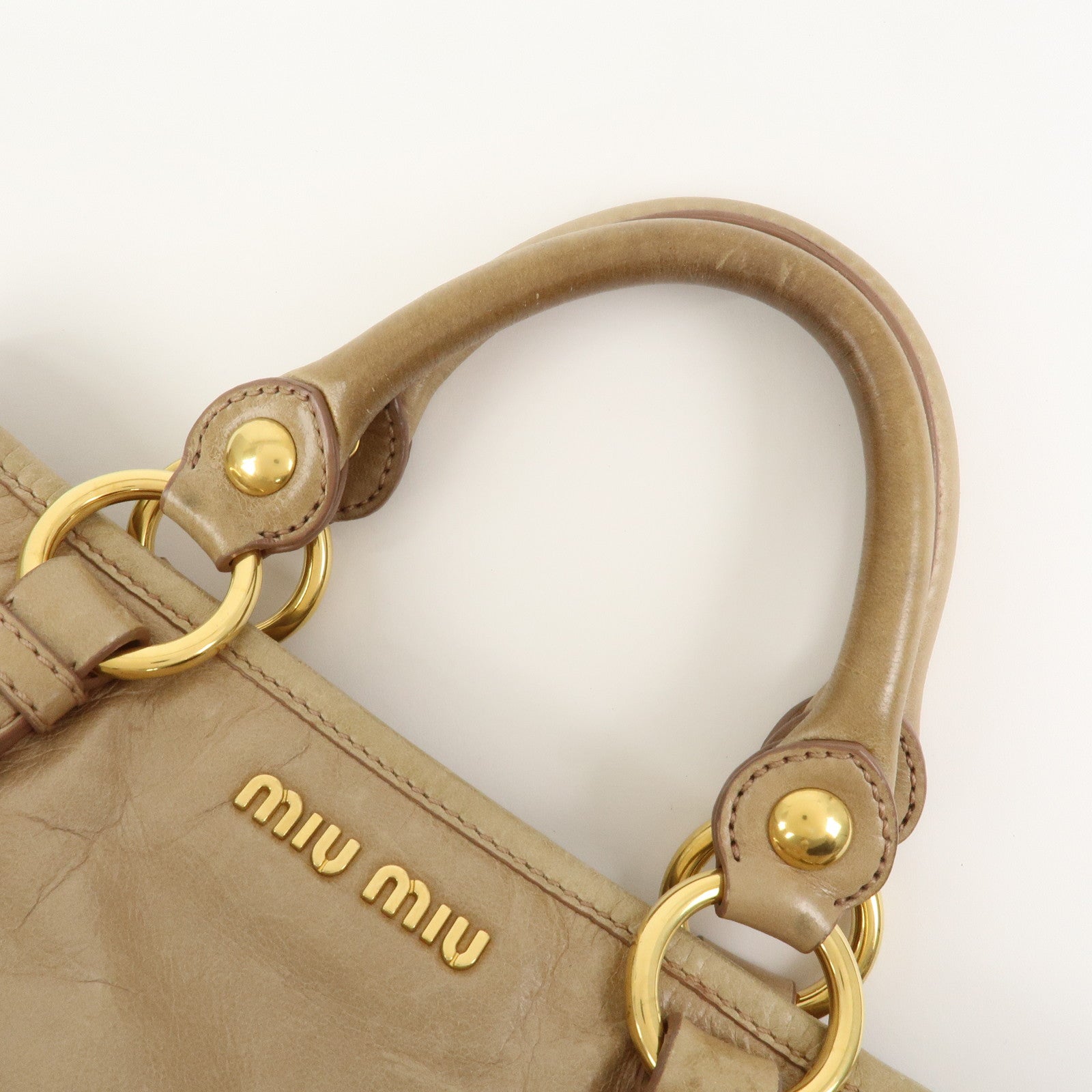 MIU MIU Leather 2Way Bag Hand Bag Shoulder Bag Beige