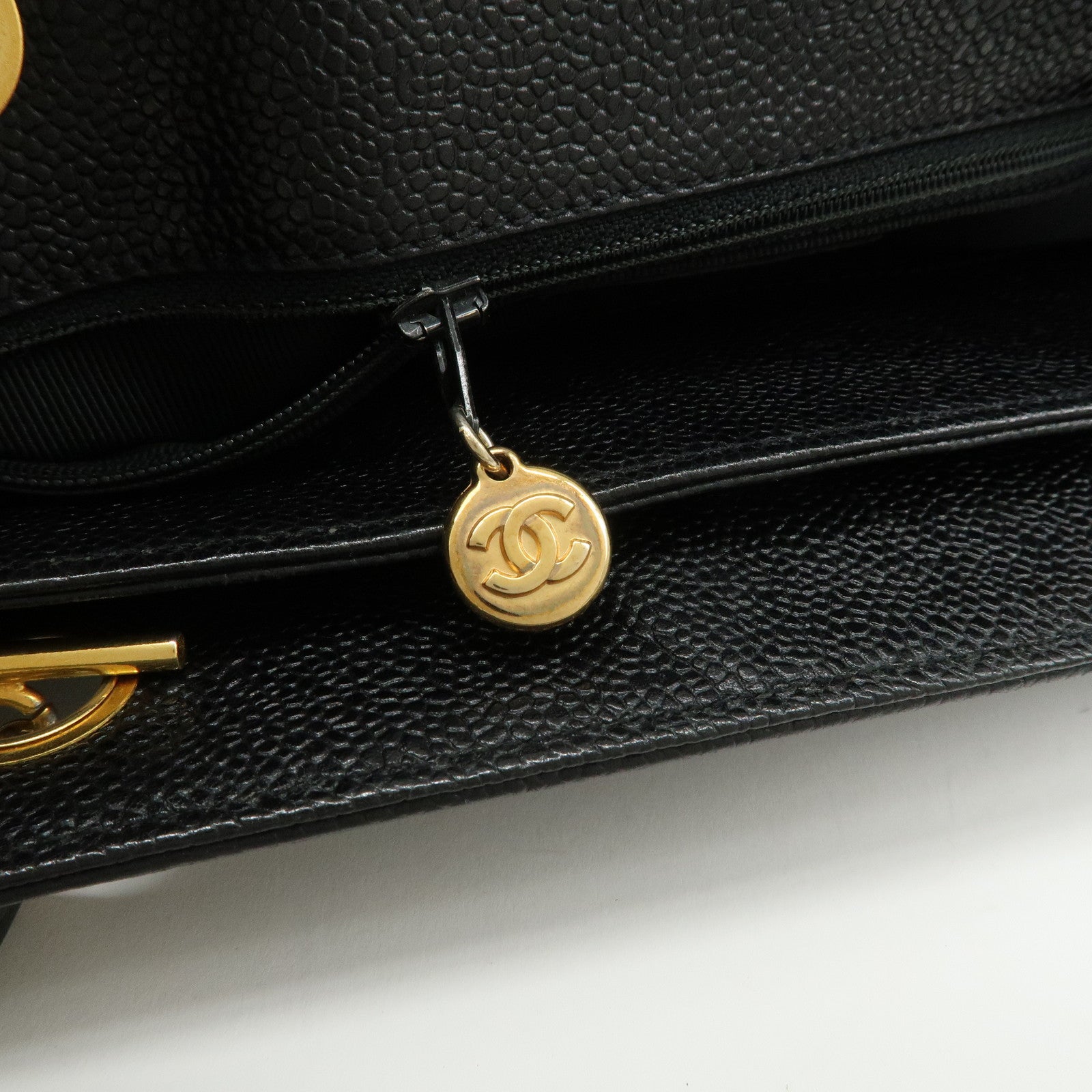 CHANEL Caviarskin Chain Tote Bag Shoulder Bag Black