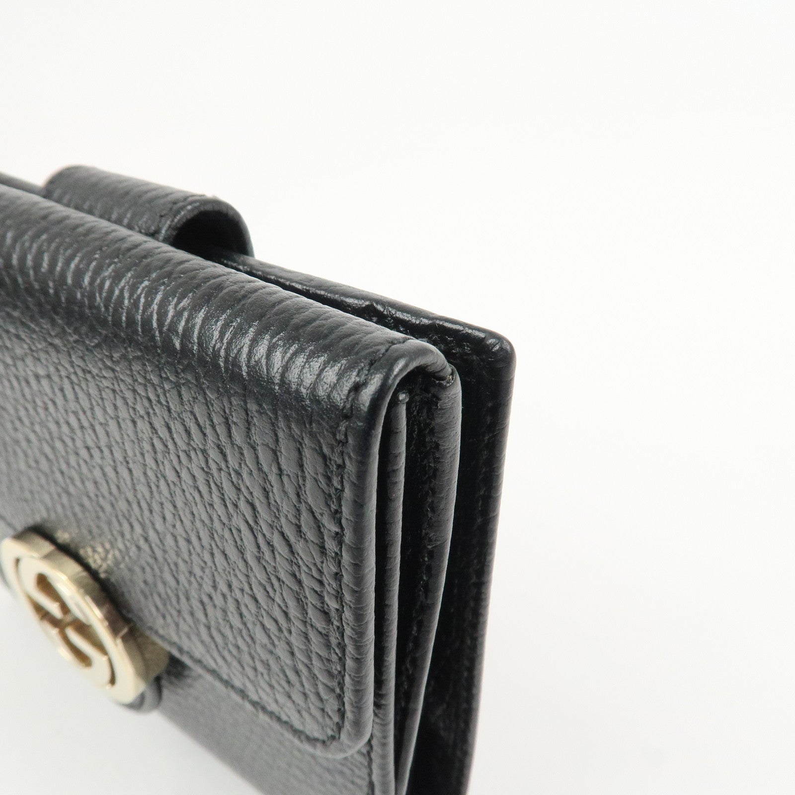 GUCCI Interlocking G Leather Bi-fold Compact Wallet Black 615525
